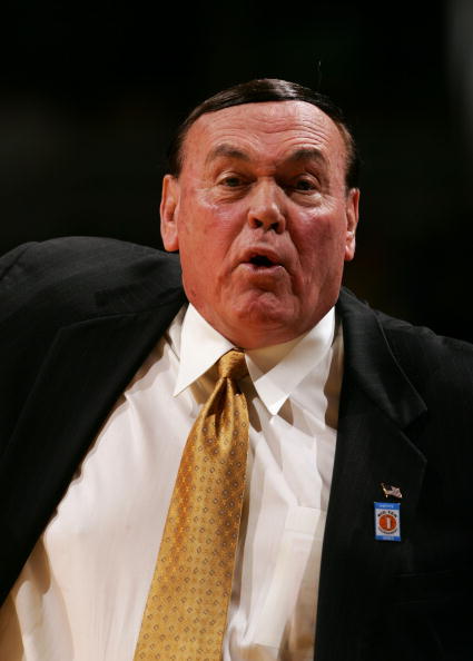 CHICAGO - MARCH 10: Head coach Gene Keady of the Purdue Boilermakers reacts against the Iowa Hawkeyes during the first day of the Big Ten Men's Conference Basketball Tournament March 10, 2005 at the United Center in Chicago, Illinois. The game was Keady'