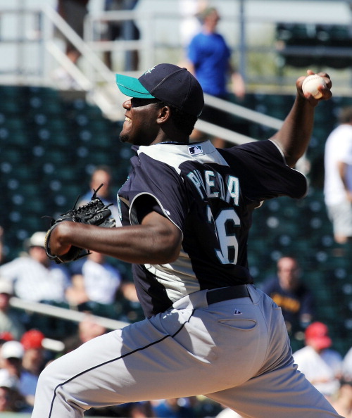 GOODYEAR, AZ - MARCH 11:  Michael Pineda #36 of the Seattle Mariners delivers a pitch against the Cleveland Indians at Goodyear Ballpark on March 11, 2011 in Goodyear, Arizona.  (Photo by Norm Hall/Getty Images)