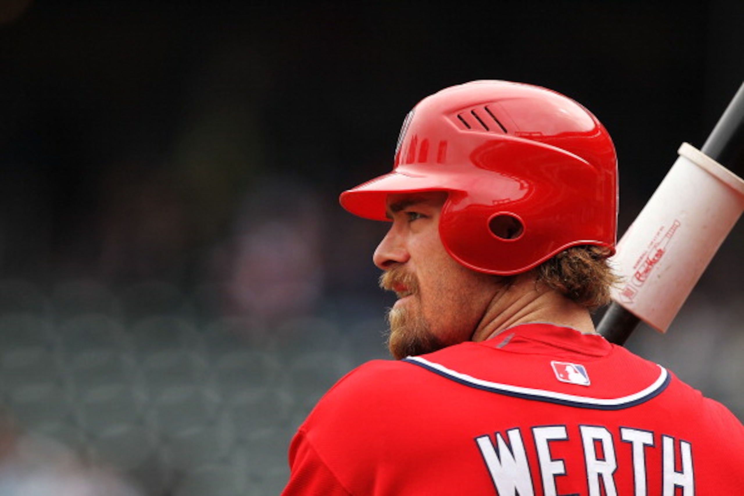 NEW YORK, NY - APRIL 10:  Jason Werth #28 of the Washington Nationals waits to bat against  the New York Mets during their game on April 10, 2011 at Citi Field in the Flushing neighborhood of the Queens borough of New York City.  (Photo by Al Bello/Getty