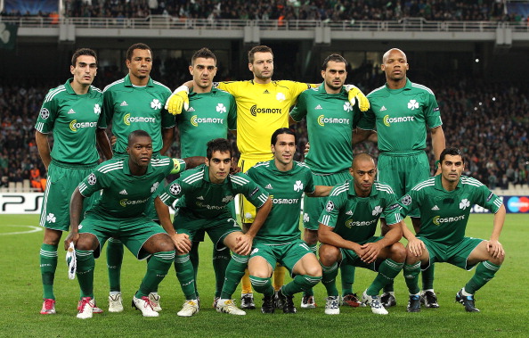 ATHENS, GREECE - NOVEMBER 24:  Team Panathinaikos poses for a team photo ahead the UEFA Champions League Group D match between Panathinaikos FC and FC Barcelona at OAKA Spiros Louis Stadium on November 24, 2010 in Athens, Greece.  (Photo by Vladimir Rys/G
