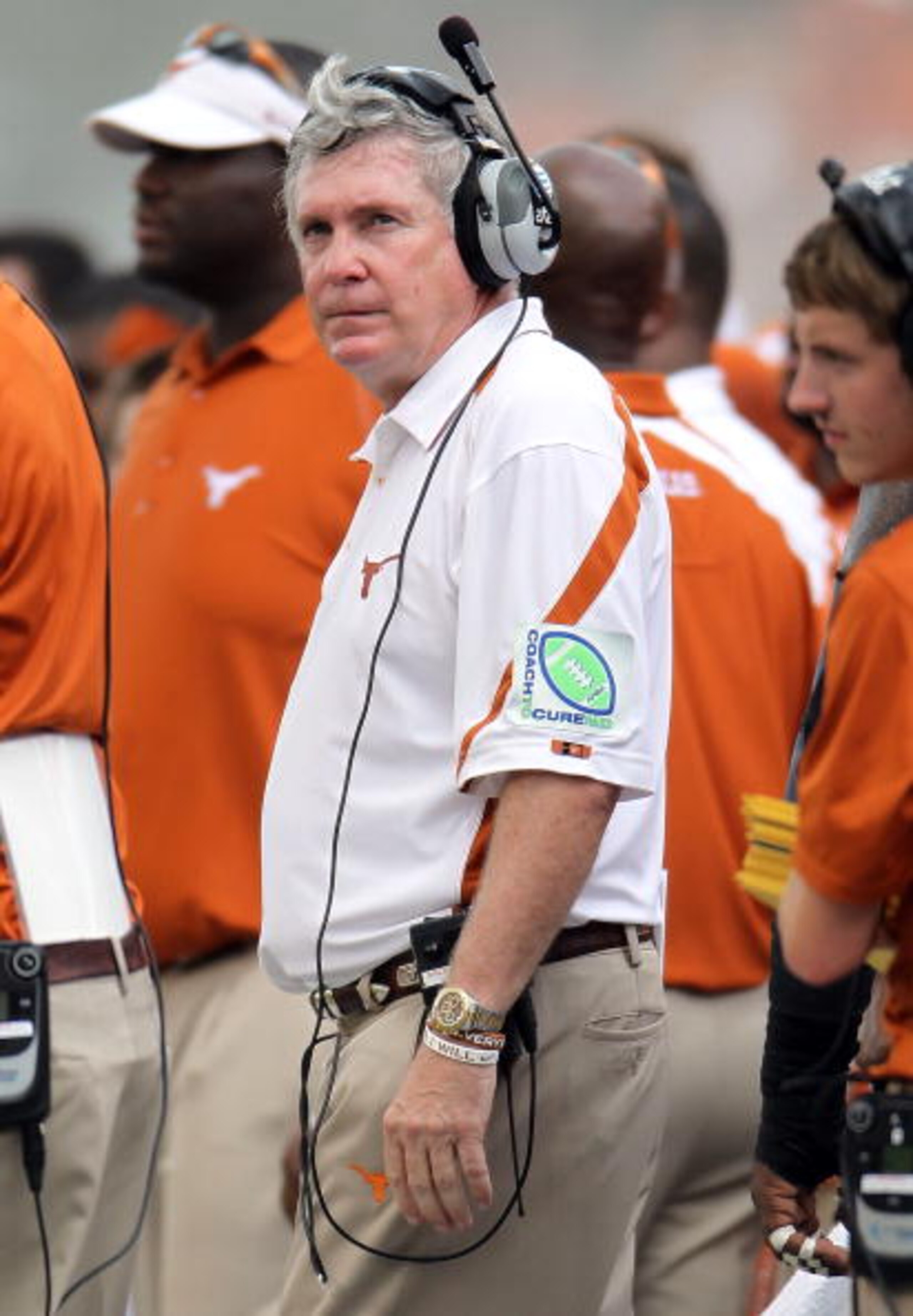 AUSTIN, TX - SEPTEMBER 25:  Head coach Mack Brown of the Texas Longhorns during a game against the UCLA Bruins at Darrell K Royal-Texas Memorial Stadium on September 25, 2010 in Austin, Texas.  (Photo by Ronald Martinez/Getty Images)