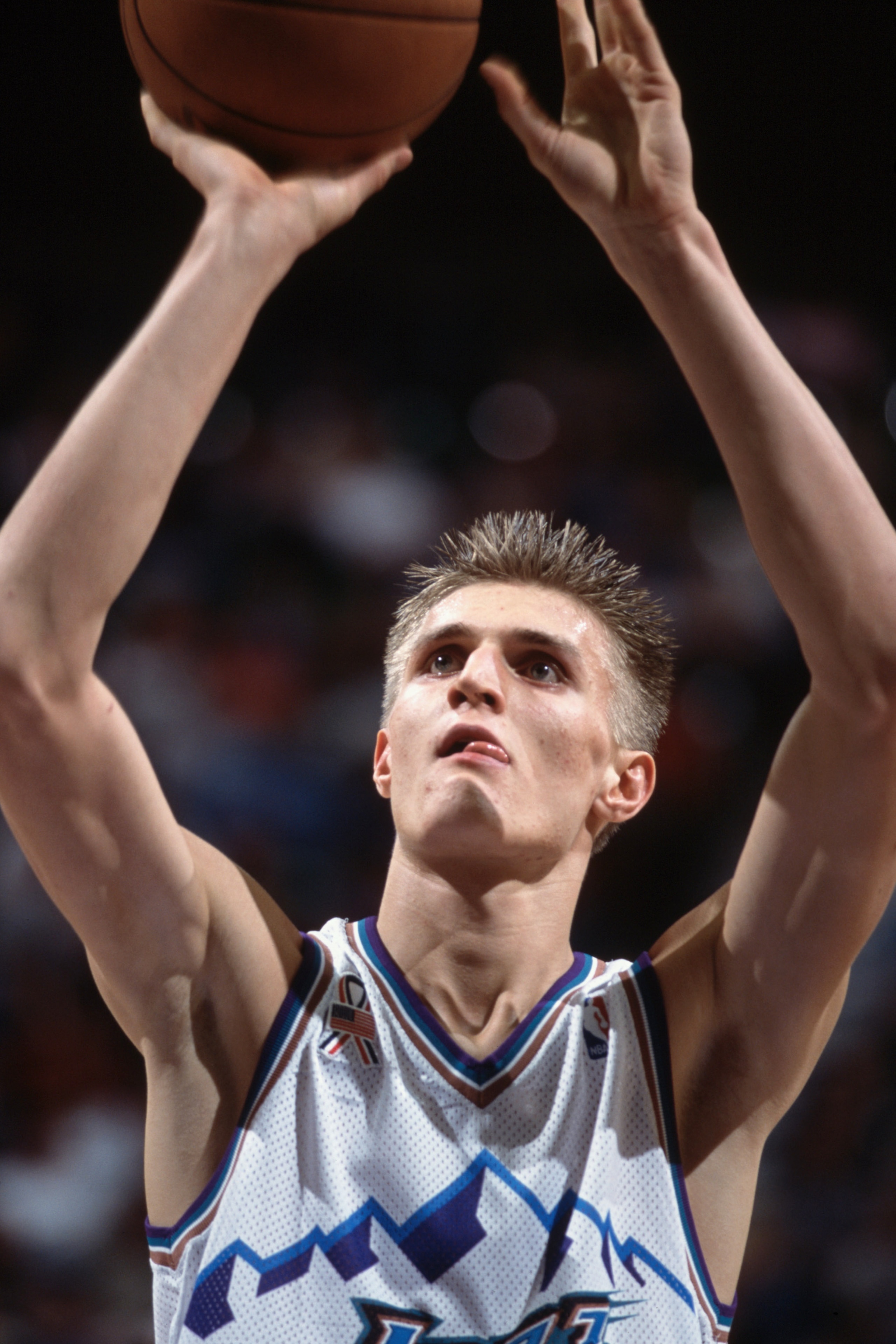 28 Nov 2001:  Utah Jazz forward Andrei Kirilenko #48 shoots the ball during the NBA game against the Seattle SuperSonics at the Delta Center in Salt Lake City Utah.  The SuperSonics defeated the Jazz 112-88.Mandatory Credit:  Matthew Stockman/Getty Images