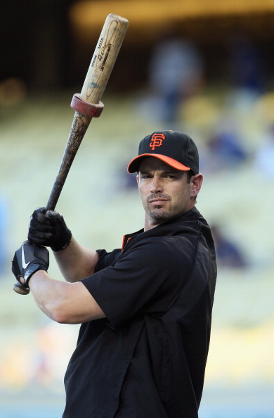 LOS ANGELES, CA - APRIL 01:  Aaron Rowand #33 of the San Francisco Giants looks on prior to the start of the game against the Los Angeles Dodgers at Dodger Stadium on April 1, 2011 in Los Angeles, California.  (Photo by Jeff Gross/Getty Images)