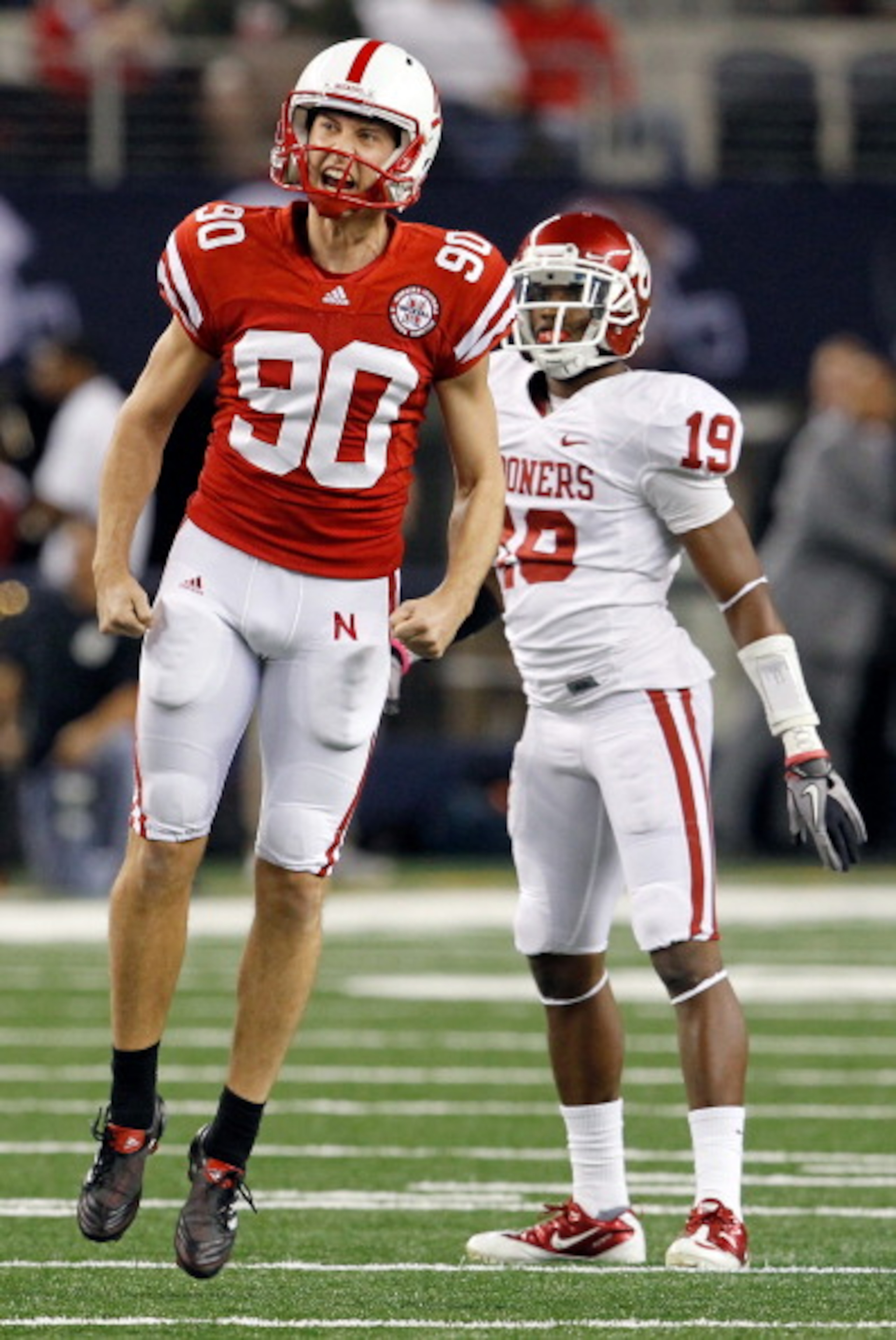 ARLINGTON, TX - DECEMBER 04: Kicker Alex Henery #90 of the Nebraska Cornhuskers celebrates after kicking a field goal against the Oklahoma Sooners at Cowboys Stadium on December 4, 2010 in Arlington, Texas. (Photo by Tom Pennington/Getty Images) ARLINGTON, TX - DECEMBER 04: Kicker Alex Henery #90 of the Nebraska Cornhuskers celebrates after kicking a field goal against the Oklahoma Sooners at Cowboys Stadium on December 4, 2010 in Arlington, Texas. (Photo by Tom Pennington/Getty Images)