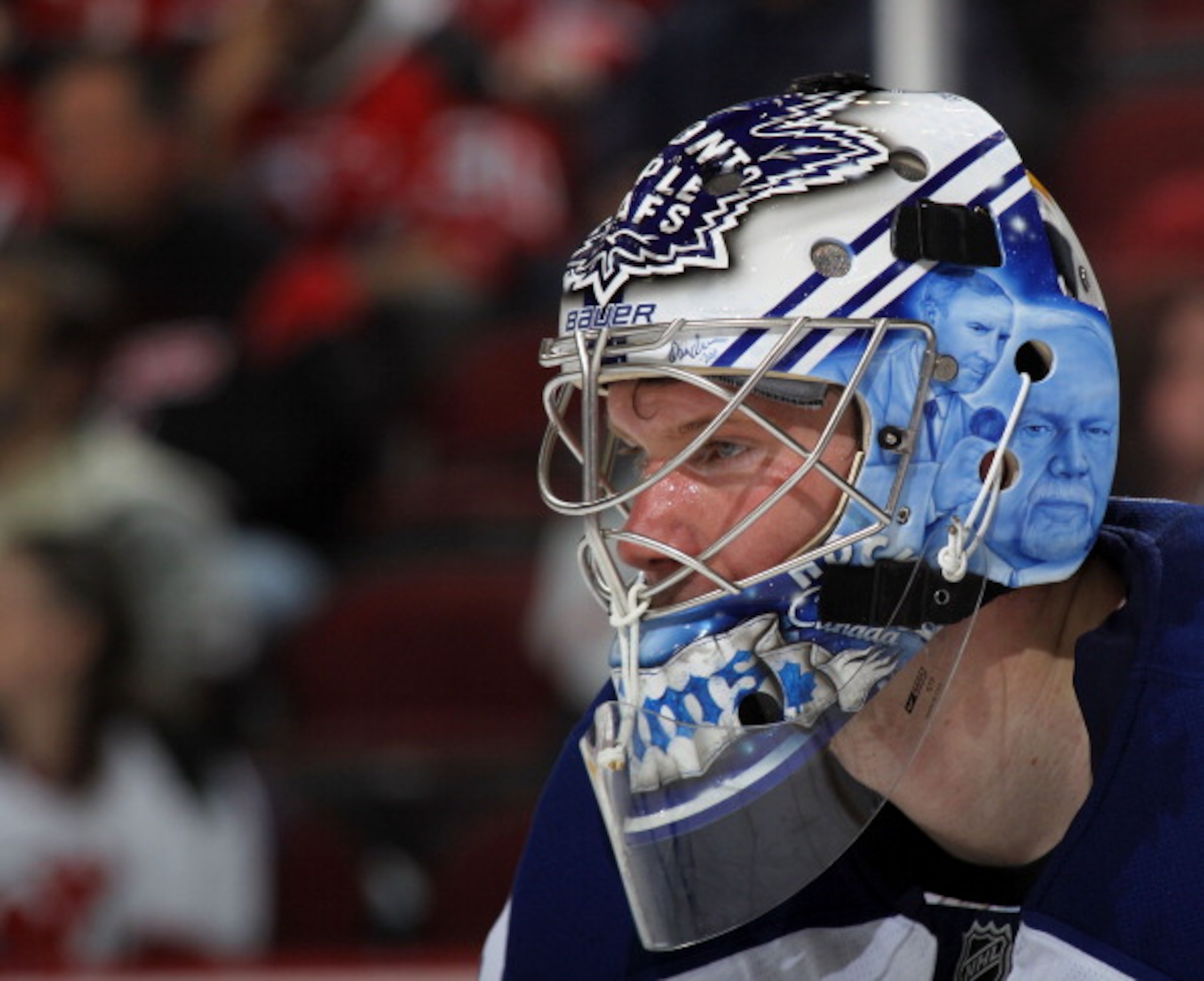 NEWARK, NJ - APRIL 06:  James Reimer #34 of the Toronto Maple Leafs tends net against the New Jersey Devils at the Prudential Center on April 6, 2011 in Newark, New Jersey.  (Photo by Bruce Bennett/Getty Images)