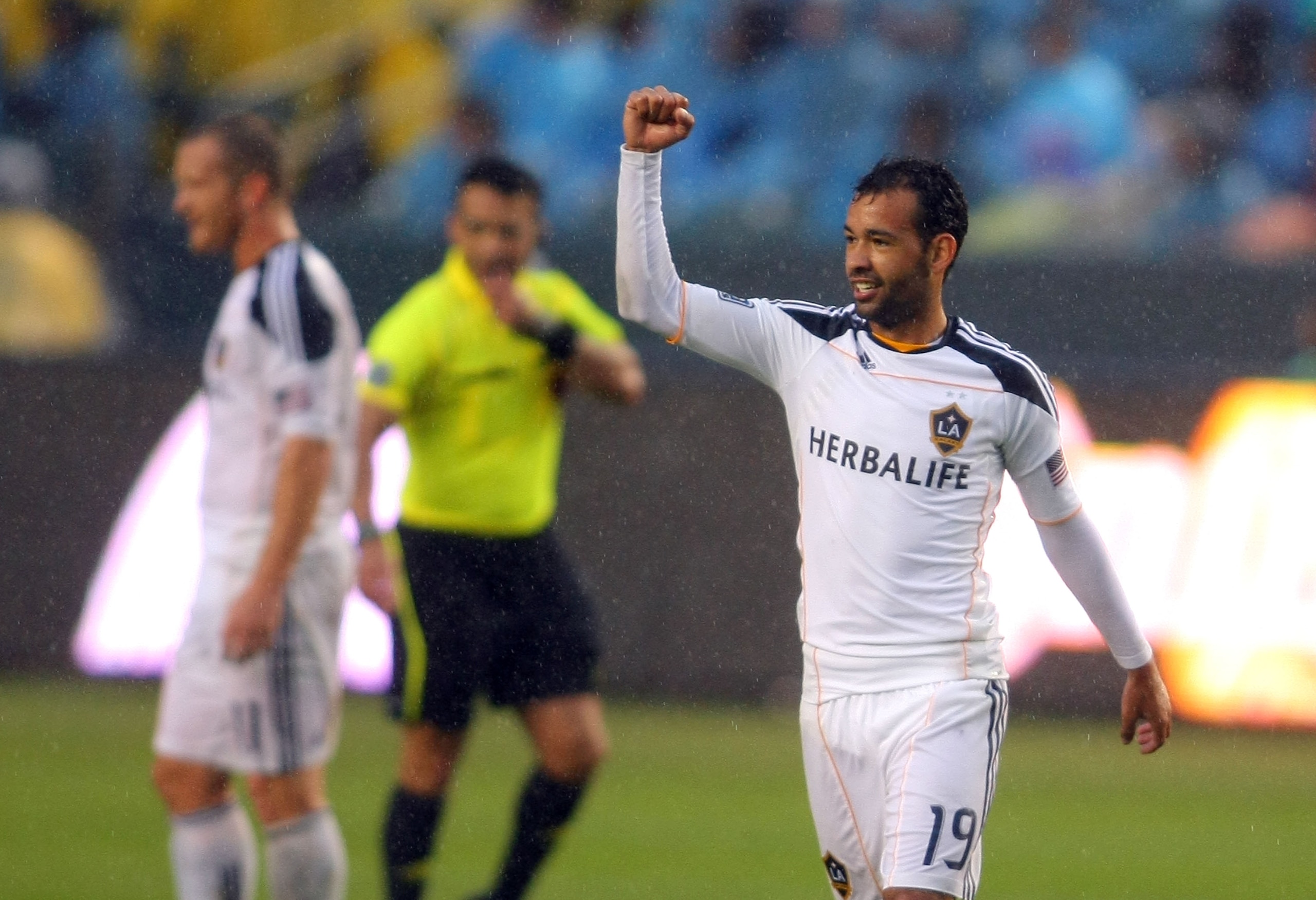 CARSON, CA - MARCH 20:  Juninho #19 of the Los Angeles Galaxy reacts after his goal in the first half during the MLS match against the New England Revolution at The Home Depot Center on March 20, 2011 in Carson, California. The Revolution and the Galaxy p