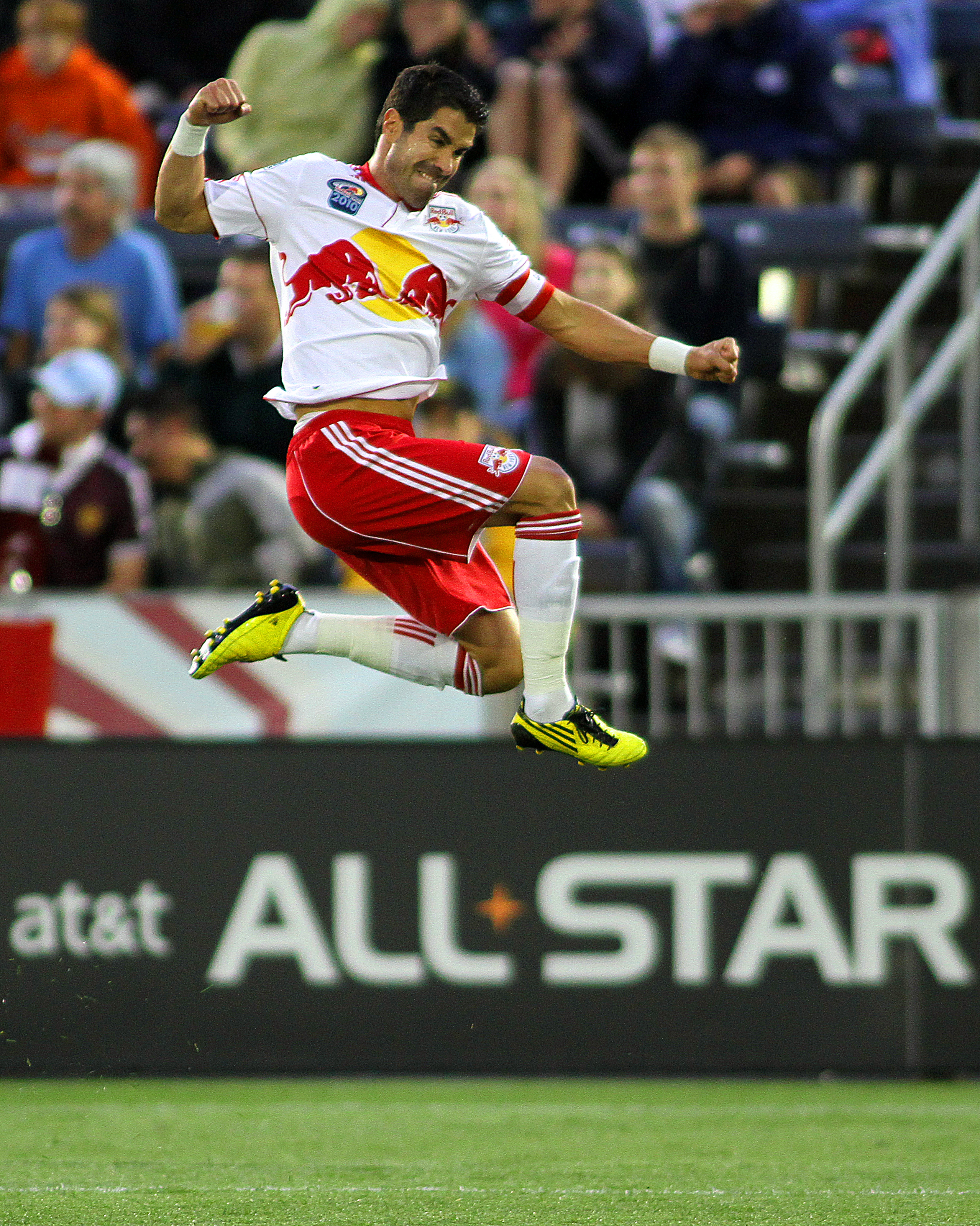 COMMERCE CITY, CO - JULY 4 : Juan Pablo Angel #9 of the New York Red Bulls celebrates a goal during the first half at Dick's Sporting Goods Park on July 4, 2010 in Commerce City, Colorado. (Photo by Marc Piscotty/Getty Images)