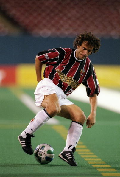 25 Sep 1997:  Roberto Donadoni of the New York/New Jersey Metrostars moves the ball during a game against the Columbus Crew at Giants Stadium in East Rutherford, New Jersey.  The Crew won the game, 1-0. Mandatory Credit: Al Bello  /Allsport
