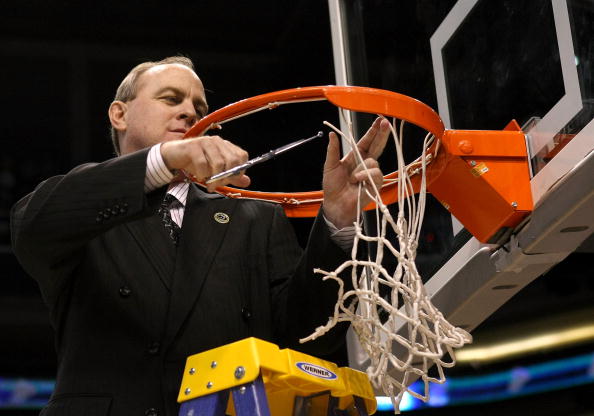 PHOENIX - MARCH 29: Head coach Ben Howland of the UCLA Bruins cuts down the net following his team victory over the Xavier Musketeers in the West Regional Final on March 29, 2008 at the U.S. Airways Center in Phoenix, Arizona. The Bruins won the game wi