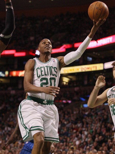 BOSTON, MA - FEBRUARY 06:  Ray Allen #20 of the Boston Celtics goes up for two in the first half against the Orlando Magic on February 6, 2011 at the TD Garden in Boston, Massachusetts. The Celtics defeated the Magic 91-80. NOTE TO USER: User expressly ac