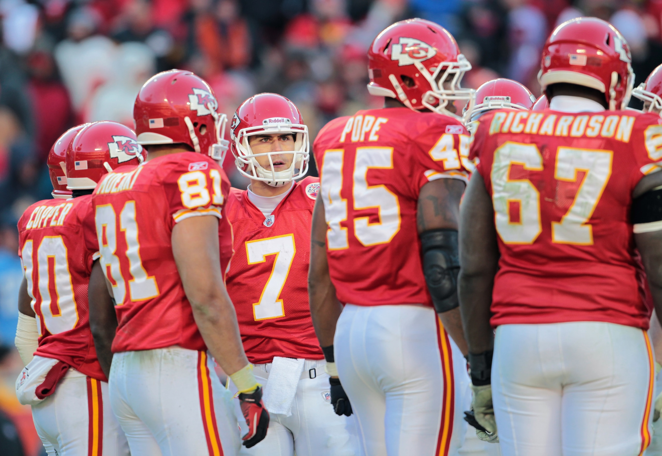 KANSAS CITY, MO - DECEMBER 26:  Quarterback Matt Cassel #7 of the Kansas City Chiefs in action during the game against the Tennessee Titans on December 26, 2010 at Arrowhead Stadium in Kansas City, Missouri.  (Photo by Jamie Squire/Getty Images)