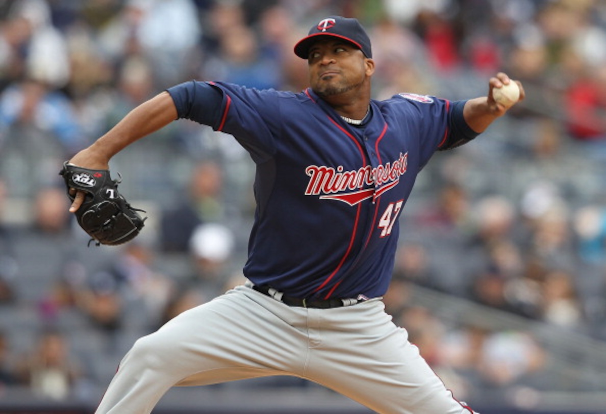 NEW YORK, NY - APRIL 07: Francisco Liriano #47 of the Minnesota Twins pitches against the New York Yankees at Yankee Stadium on April 7, 2011 in the Bronx borough of New York City.  (Photo by Nick Laham/Getty Images)