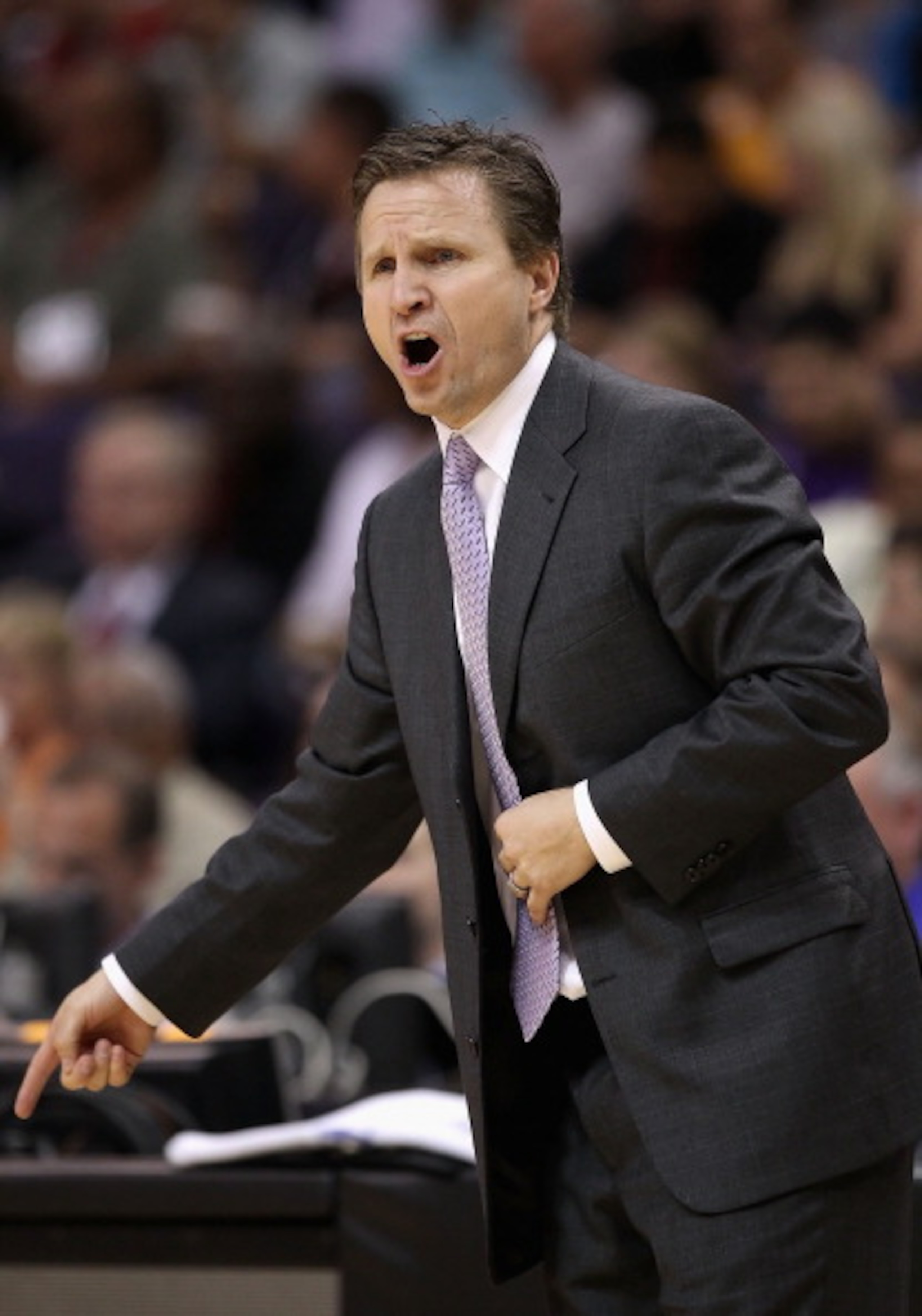 PHOENIX, AZ - MARCH 30:  Head coach Scott Brooks of the Oklahoma City Thunder reacts during the NBA game against the Phoenix Suns at US Airways Center on March 30, 2011 in Phoenix, Arizona. The Thunder defeated the Suns 116-98.   NOTE TO USER: User expres