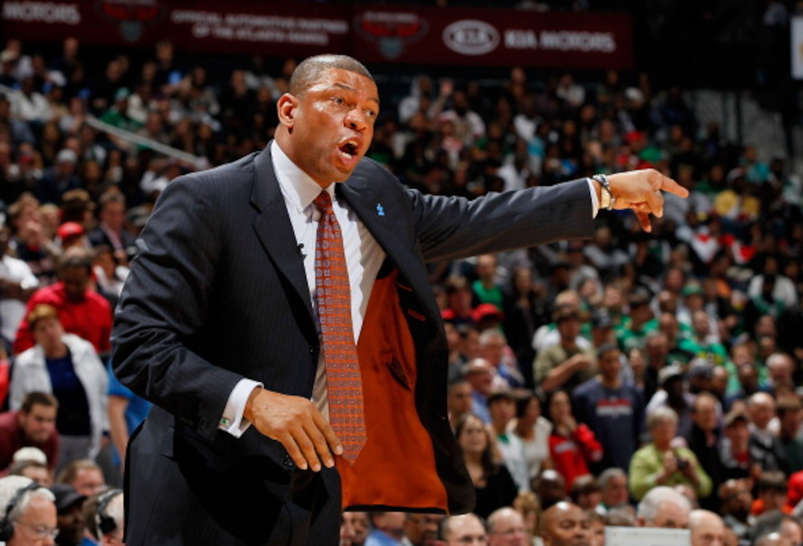 ATLANTA, GA - APRIL 01:  Head coach Doc Rivers of the Boston Celtics against the Atlanta Hawks at Philips Arena on April 1, 2011 in Atlanta, Georgia.  NOTE TO USER: User expressly acknowledges and agrees that, by downloading and/or using this Photograph,