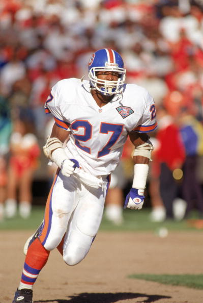 SAN FRANCISCO - AUGUST 12:  Safety Steve Atwater #27 of the Denver Broncos runs on the field during a pre season game against the San Francisco 49ers at Candlestick Park on August 12, 1994 in San Francisco, California.  The 49ers won 20-3.  (Photo by Geor