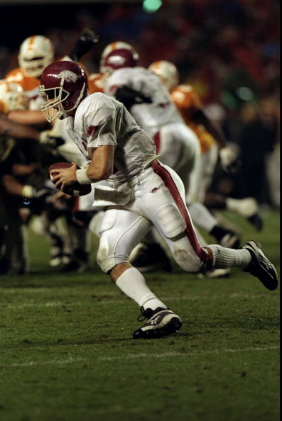 14 Nov 1998:  Quarterback Clint Stoerner #14 of the Arkansas Razorbacks runs with the ball during a game against the Tennessee Volunteers at the Neyland Stadium in Knoxville, Tennessee. The Volunteers defeated the Razorbacks 28-24. Mandatory Credit: Tom H