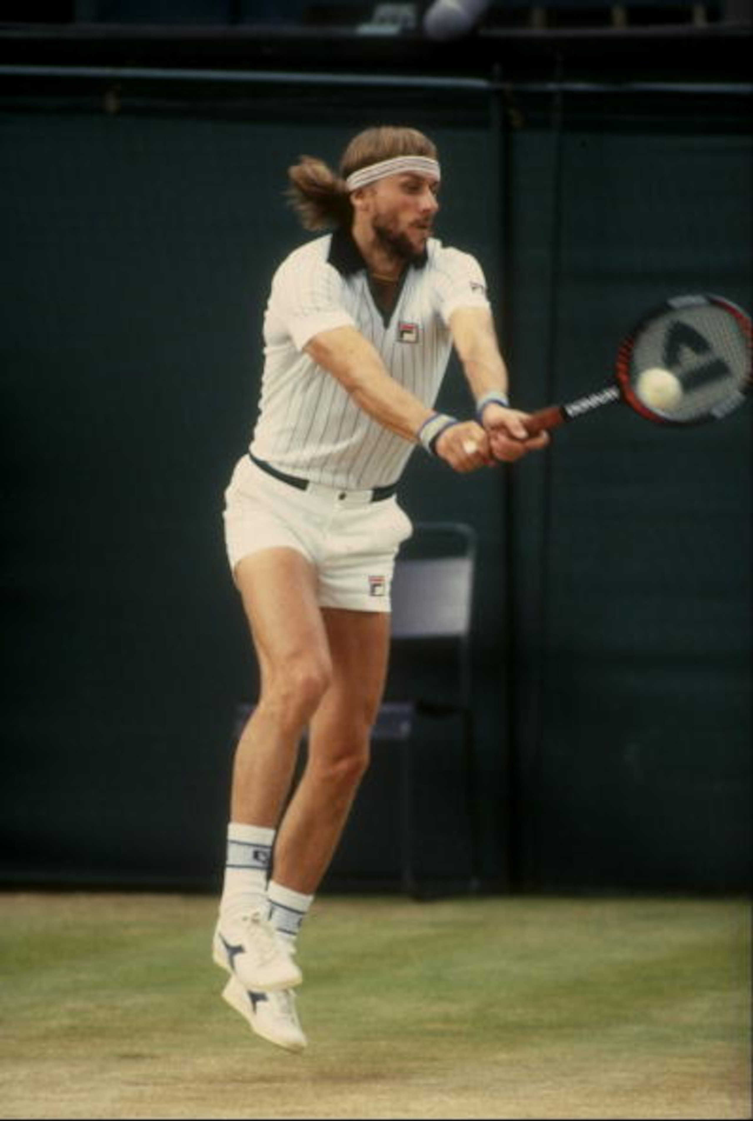Jul 1981:  Bjorn Borg of Sweden returns a volley during his match against John McEnroe in the finals of the 1981 Lawn Tennis Championships at the All-England Club in Wimbledon, England.  Borg lost the match 4-6, 7-6, 7-6, 6-4. Mandatory Credit: Tony Duffy