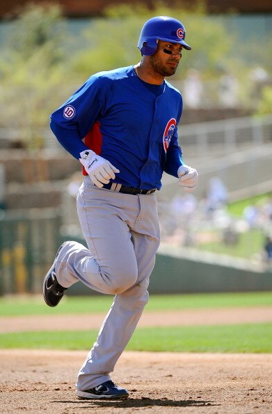 GLENDALE, AZ - MARCH 11:  Carlos Pena #22 of the Chicago Cubs plays against Chicago White Sox during the spring training baseball gameat Camelback Ranch on March 11, 2011 in Glendale, Arizona.  (Photo by Kevork Djansezian/Getty Images)