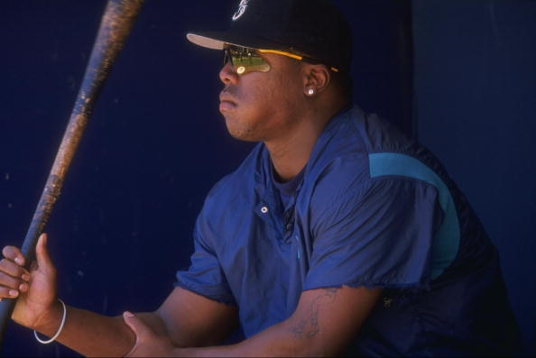 25 Jun 1998:  Glenallen Hill #1 of the Seattle Mariners looks on during an interleague game against the San Diego Padres at Qualcomm Stadium in San Diego, California.  The Padres defeated the Mariners 2-0. Mandatory Credit: Todd Warshaw  /Allsport