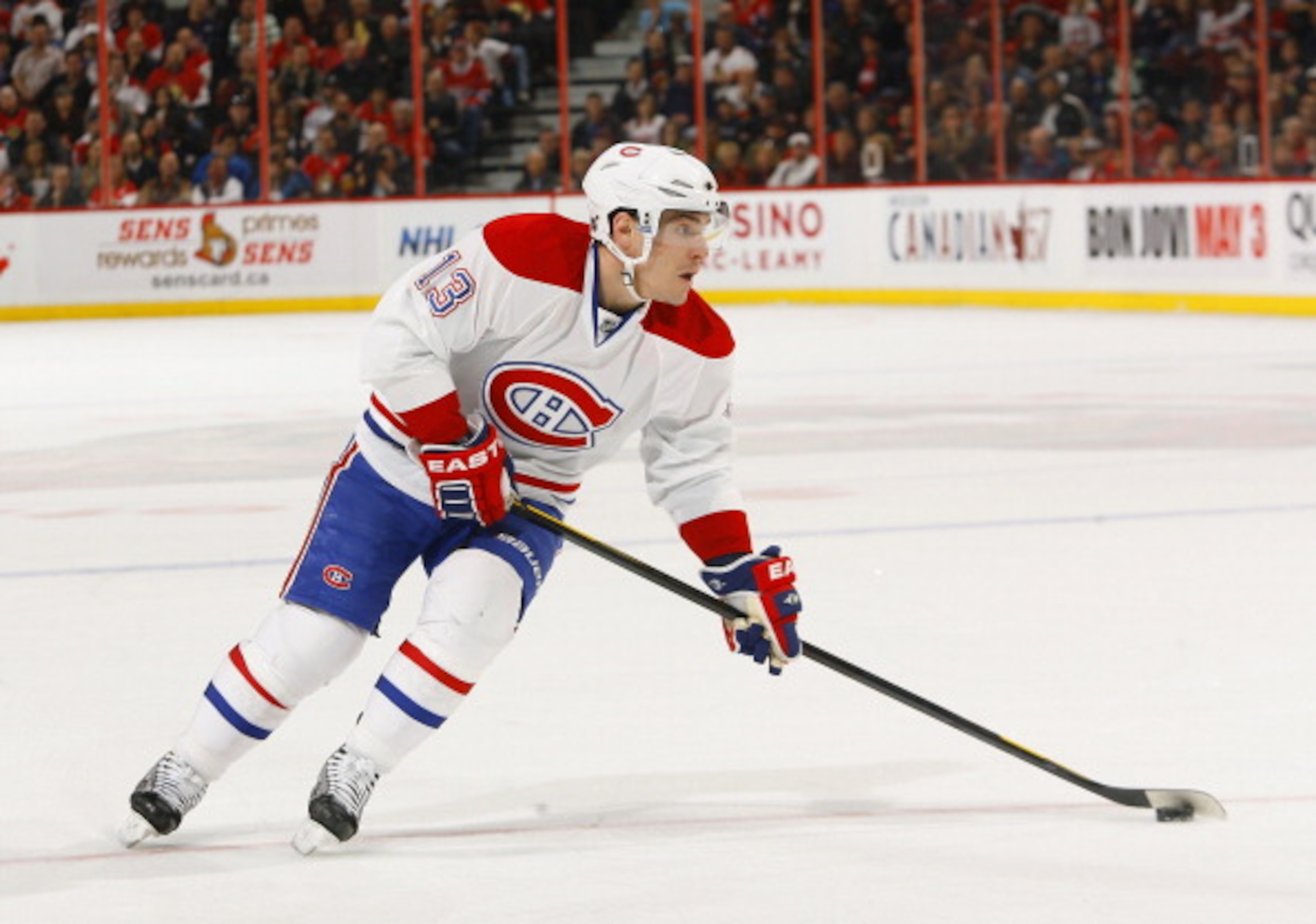 OTTAWA, CANADA - APRIL 07:  Michael Cammalleri #13 of the Montreal Canadiens carries the puck up ice in a game against the Ottawa Senators at Scotiabank Place on April 7, 2011 in Ottawa, Canada.  (Photo by Phillip MacCallum/Getty Images)