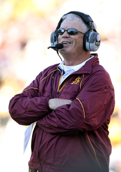 TEMPE, AZ - NOVEMBER 26:  Head coach Dennis Erickson of the Arizona State Sun Devils watches from the sidelines during the college football game against the UCLA Bruins at Sun Devil Stadium on November 26, 2010 in Tempe, Arizona.  (Photo by Christian Pete