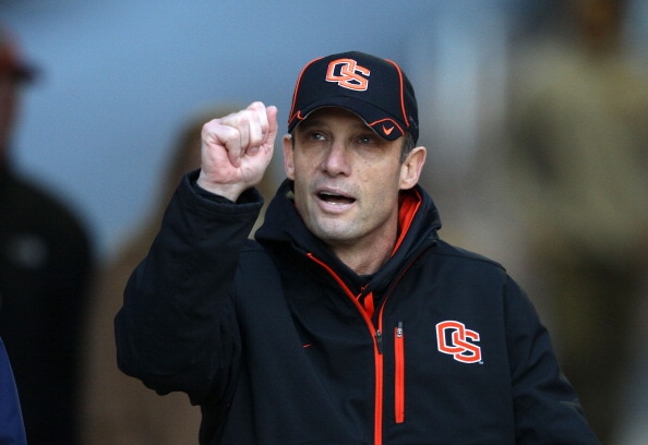 PALO ALTO, CA - NOVEMBER 27:  Head coach Mike Riley of the Oregon State Beavers walks on to the field for their game against the Stanford Cardinal at Stanford Stadium on November 27, 2010 in Palo Alto, California.  (Photo by Ezra Shaw/Getty Images)