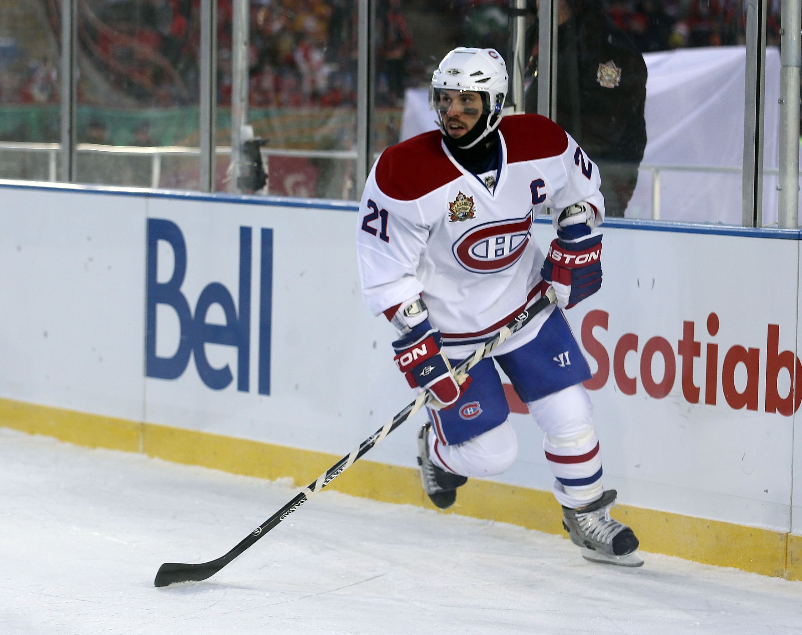 CALGARY, AB - FEBRUARY 20:  Brian Gionta #21 of the Montreal Canadiens skates against the Calgary Flames during the 2011 NHL Heritage Classic Game at McMahon Stadium on February 20, 2011 in Calgary, Alberta, Canada. The Flames defeated the Canadiens 4-0.