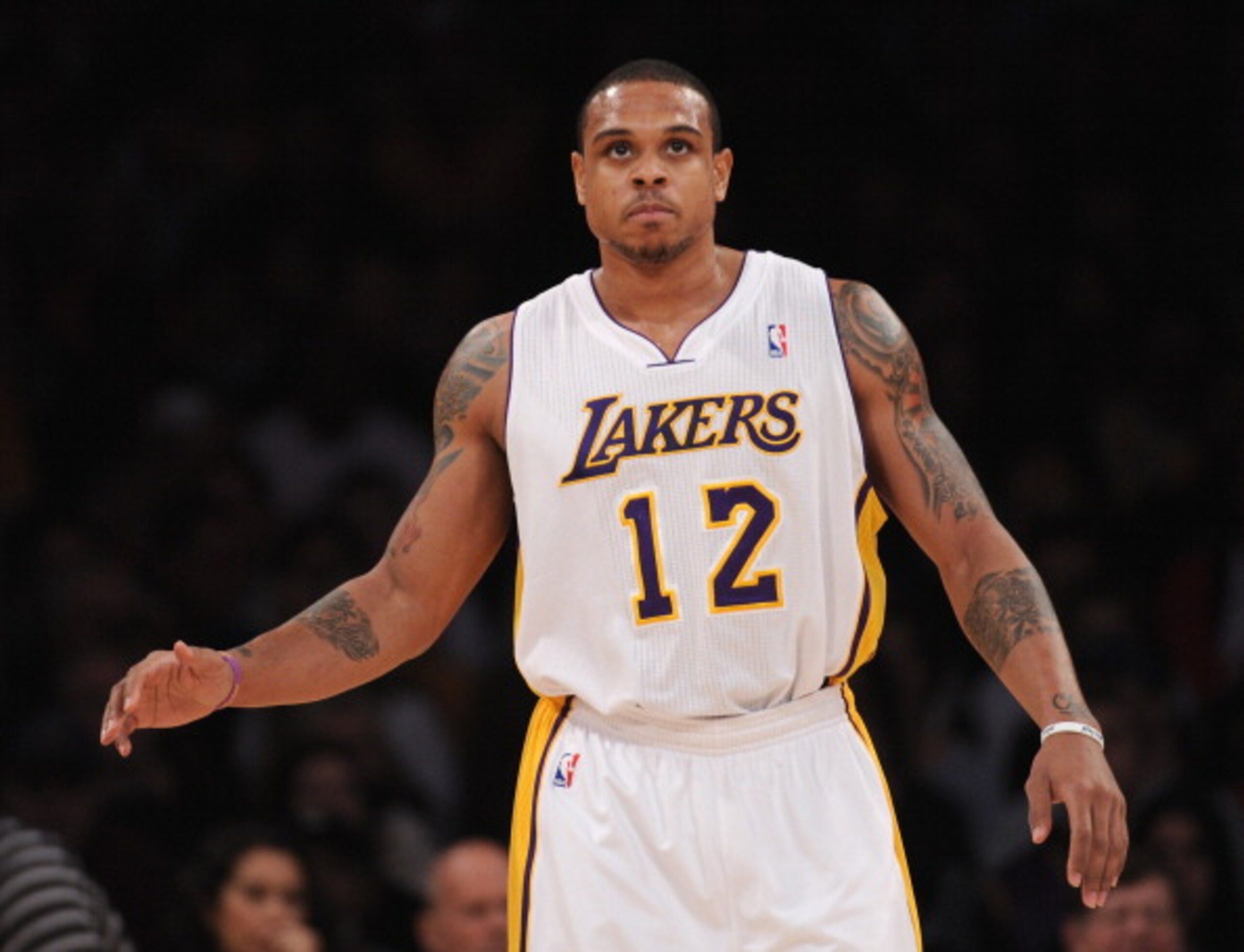 LOS ANGELES, CA - MARCH 20:  Shannon Brown #12 of the Los Angeles Lakers reacts after missing a shot against the Portland Trail Blazers during the game against the Portland Trail Blazersat the Staples Center on March 20, 2011 in Los Angeles, California.