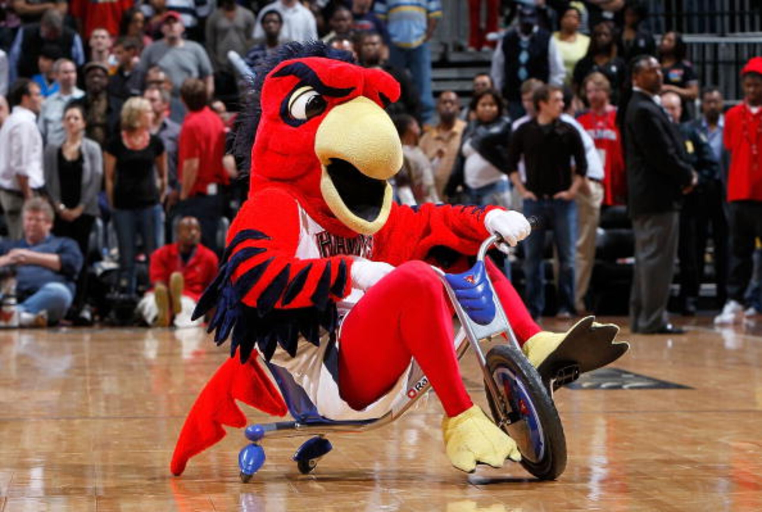 ATLANTA - MARCH 24:  Harry the Hawk, mascot of the Atlanta Hawks, during the game against the Orlando Magic at Philips Arena on March 24, 2010 in Atlanta, Georgia.  NOTE TO USER: User expressly acknowledges and agrees that, by downloading and/or using thi
