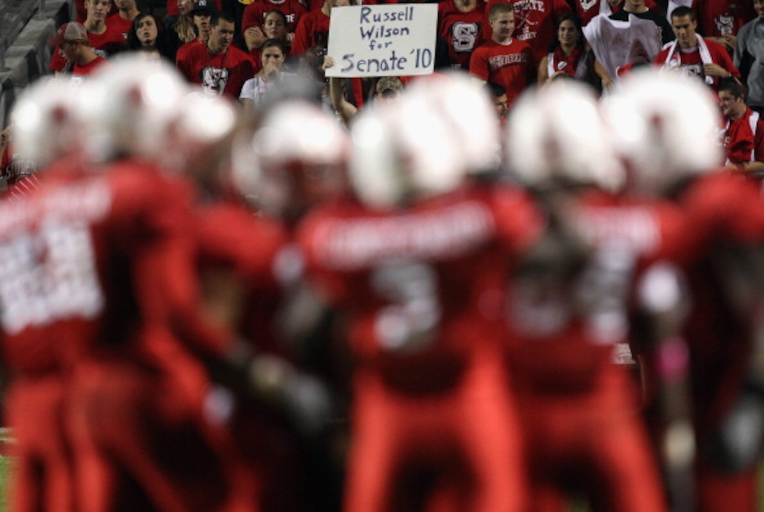 RALEIGH, NC - OCTOBER 28: A sign for Russell Wilson #16 of the North Carolina State Wolfpack against the Florida State Seminoles during their game at Carter-Finley Stadium on October 28, 2010 in Raleigh, North Carolina. (Photo by Streeter Lecka/Getty Im RALEIGH, NC - OCTOBER 28: A sign for Russell Wilson #16 of the North Carolina State Wolfpack against the Florida State Seminoles during their game at Carter-Finley Stadium on October 28, 2010 in Raleigh, North Carolina. (Photo by Streeter Lecka/Getty Im