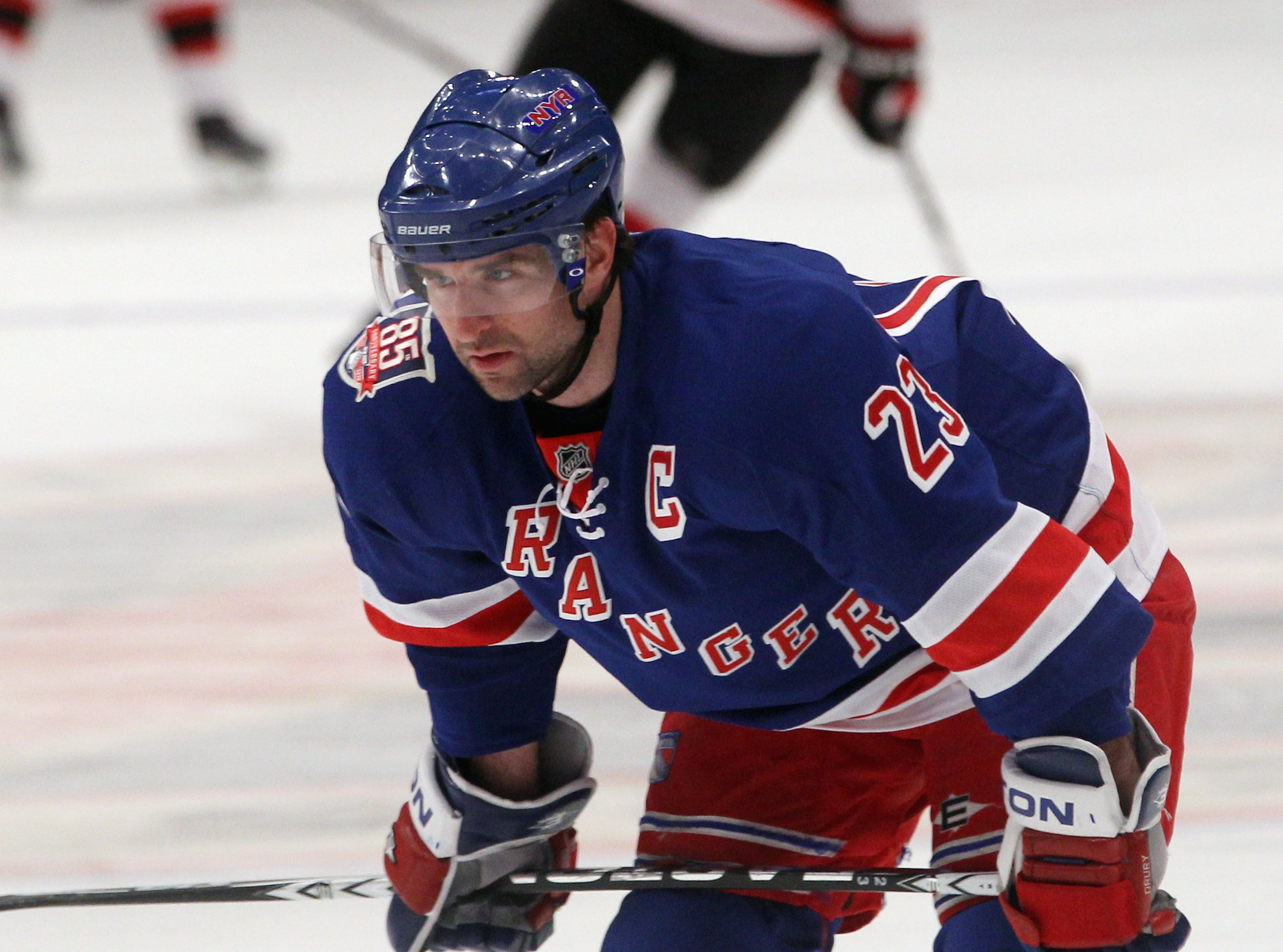 NEW YORK, NY - APRIL 09: Chris Drury #23 of the New York Rangers skates in warmups prior to the game against the New Jersey Devils at Madison Square Garden on April 9, 2011 in New York City. (Photo by Jonathan Klein/Getty Images) NEW YORK, NY - APRIL 09: Chris Drury #23 of the New York Rangers skates in warmups prior to the game against the New Jersey Devils at Madison Square Garden on April 9, 2011 in New York City. (Photo by Jonathan Klein/Getty Images)