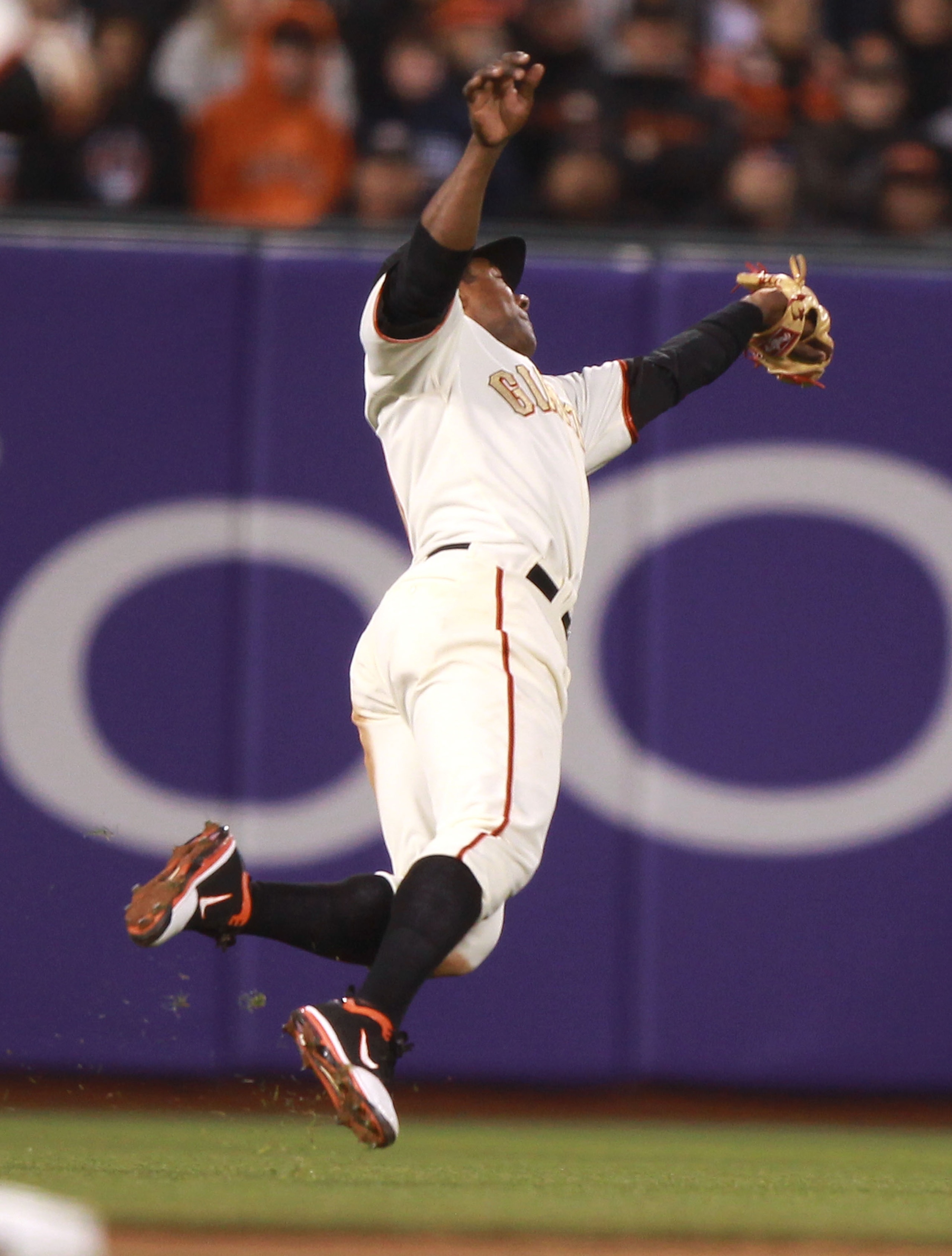 SAN FRANCISCO, CA - APRIL 09:  Miguel Tejada #10 of the San Francisco Giants catches a ball hit by Colby Rasmus of the St. Louis Cardinals in the fourth inning at AT&T Park on April 9, 2011 in San Francisco, California.  (Photo by Jed Jacobsohn/Getty Imag