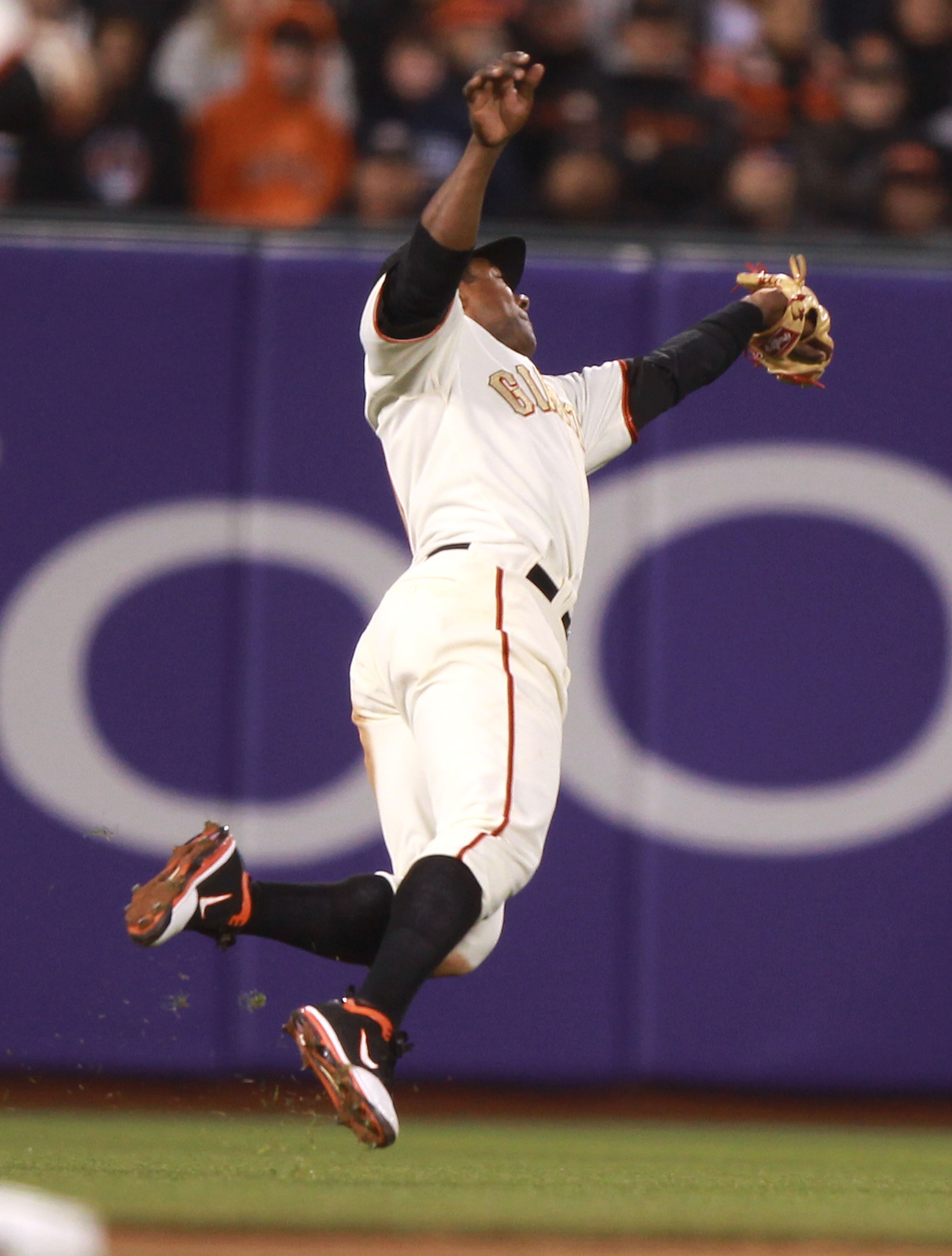 SAN FRANCISCO, CA - APRIL 09:  Miguel Tejada #10 of the San Francisco Giants catches a ball hit by Colby Rasmus of the St. Louis Cardinals in the fourth inning at AT&T Park on April 9, 2011 in San Francisco, California.  (Photo by Jed Jacobsohn/Getty Imag