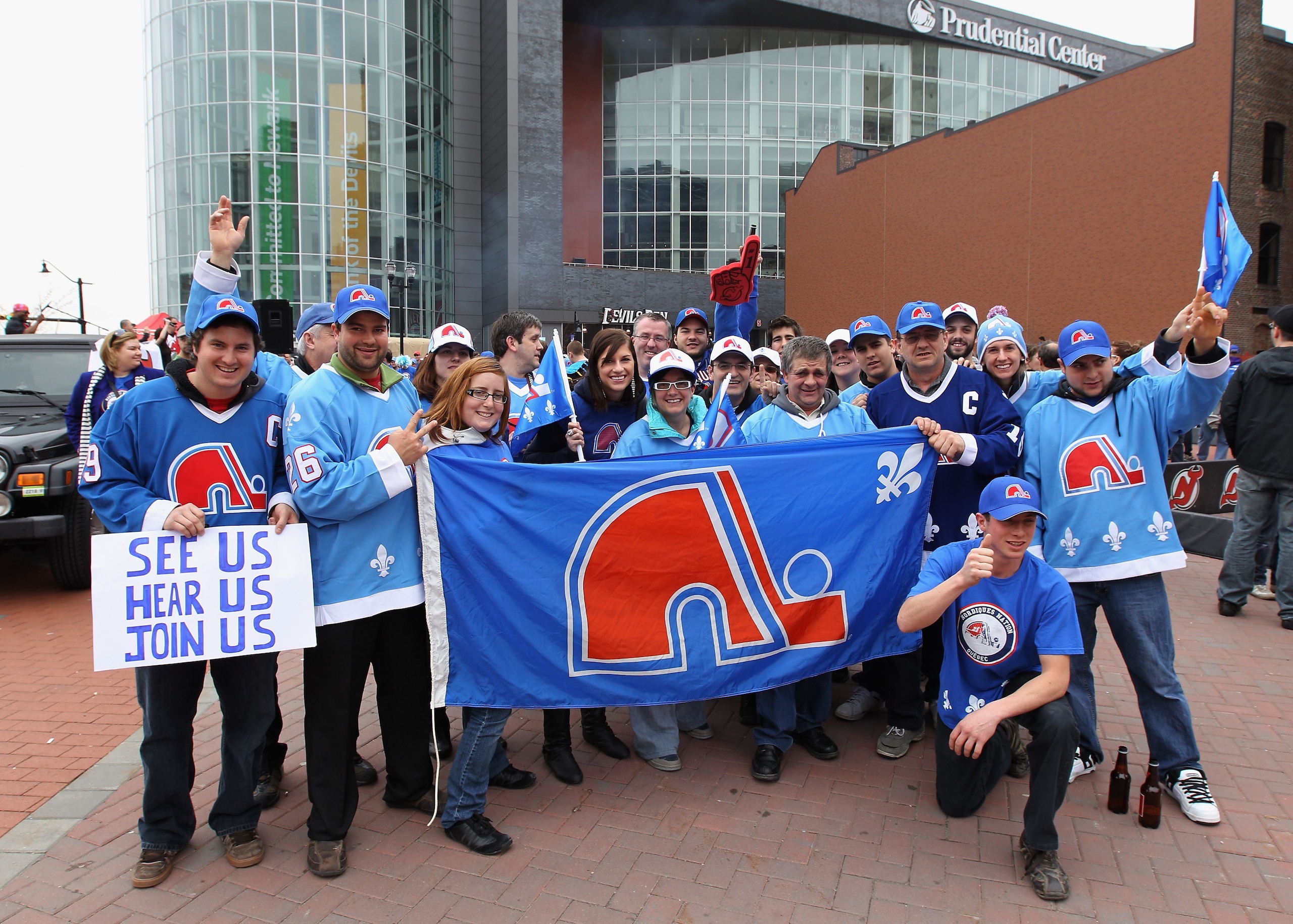 NEWARK, NJ - APRIL 10: Members of the 'Nordiques Nation' converge on Prudential Center prior to the game between the New Jersey Devils and the Boston Bruins on April 10, 2011 in Newark, New Jersey. (Photo by Bruce Bennett/Getty Images) NEWARK, NJ - APRIL 10: Members of the 'Nordiques Nation' converge on Prudential Center prior to the game between the New Jersey Devils and the Boston Bruins on April 10, 2011 in Newark, New Jersey. (Photo by Bruce Bennett/Getty Images)