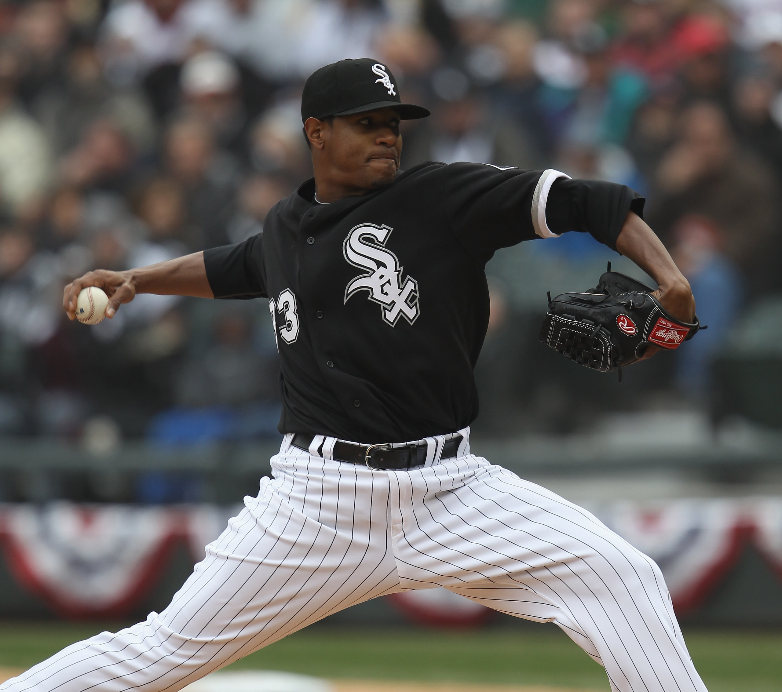 CHICAGO, IL - APRIL 07: Starting pitcher Edwin Jackson #33 of the Chicago White Sox delivers the ball against the Tampa Bay Rays during the home opener at U.S. Cellular Field on April 7, 2011 in Chicago, Illinois. The White Sox defeated the Rays 5-1. (Pho