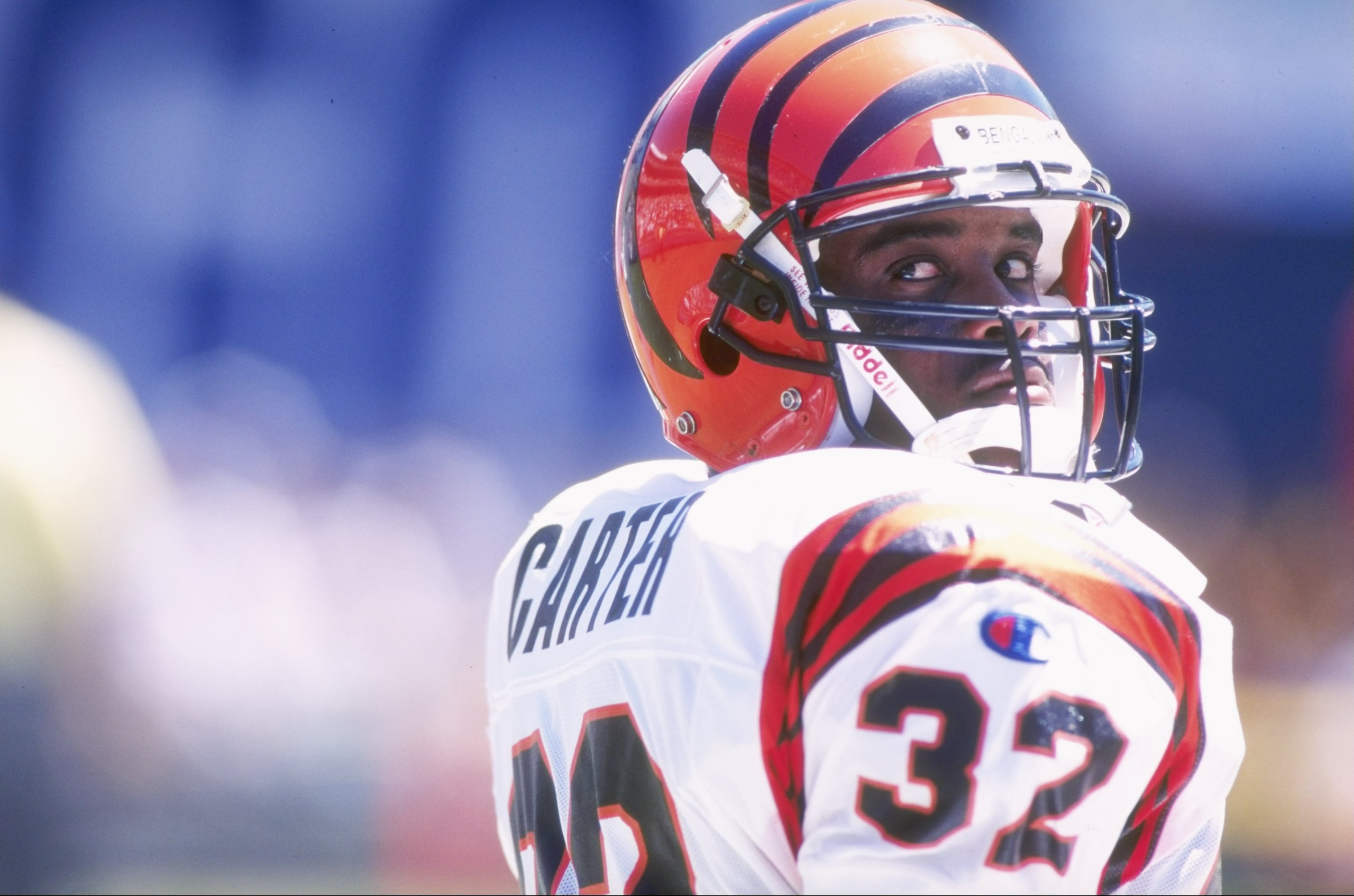 8 Sep 1996: Running back Ki-Jana Carter of the Cincinnati Bengals in action on the field as he looks back to the sideline to receive signals from coaches during the Bengals 27-14 loss to the San Diego Chargers at Jack Murphy Stadium in San Diego, Californ