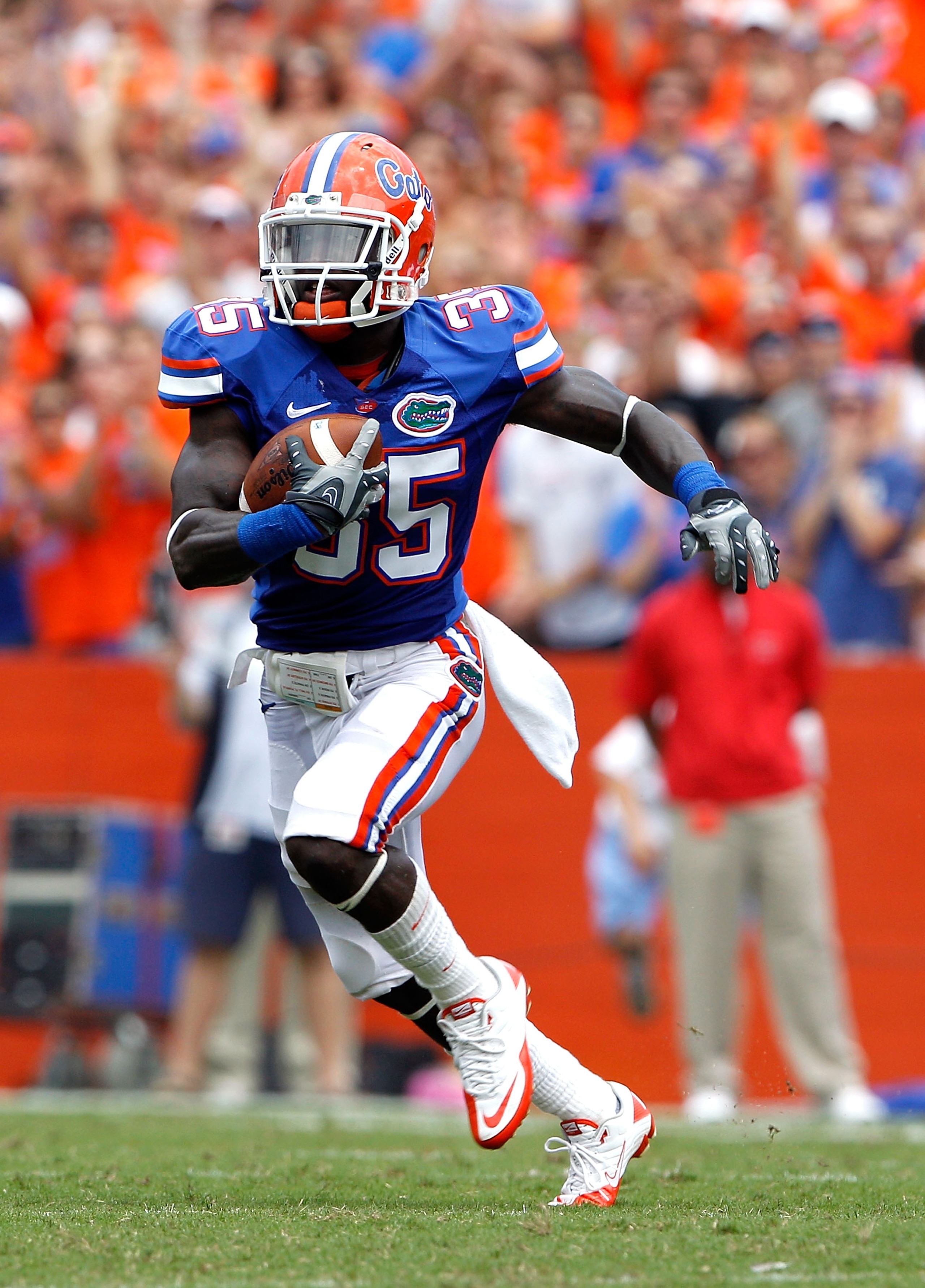 GAINESVILLE, FL - SEPTEMBER 04:  Safety Ahmad Black #35 of the Florida Gators runs after making an interception against the Miami University RedHawks at Ben Hill Griffin Stadium on September 4, 2010 in Gainesville, Florida.  (Photo by Sam Greenwood/Getty
