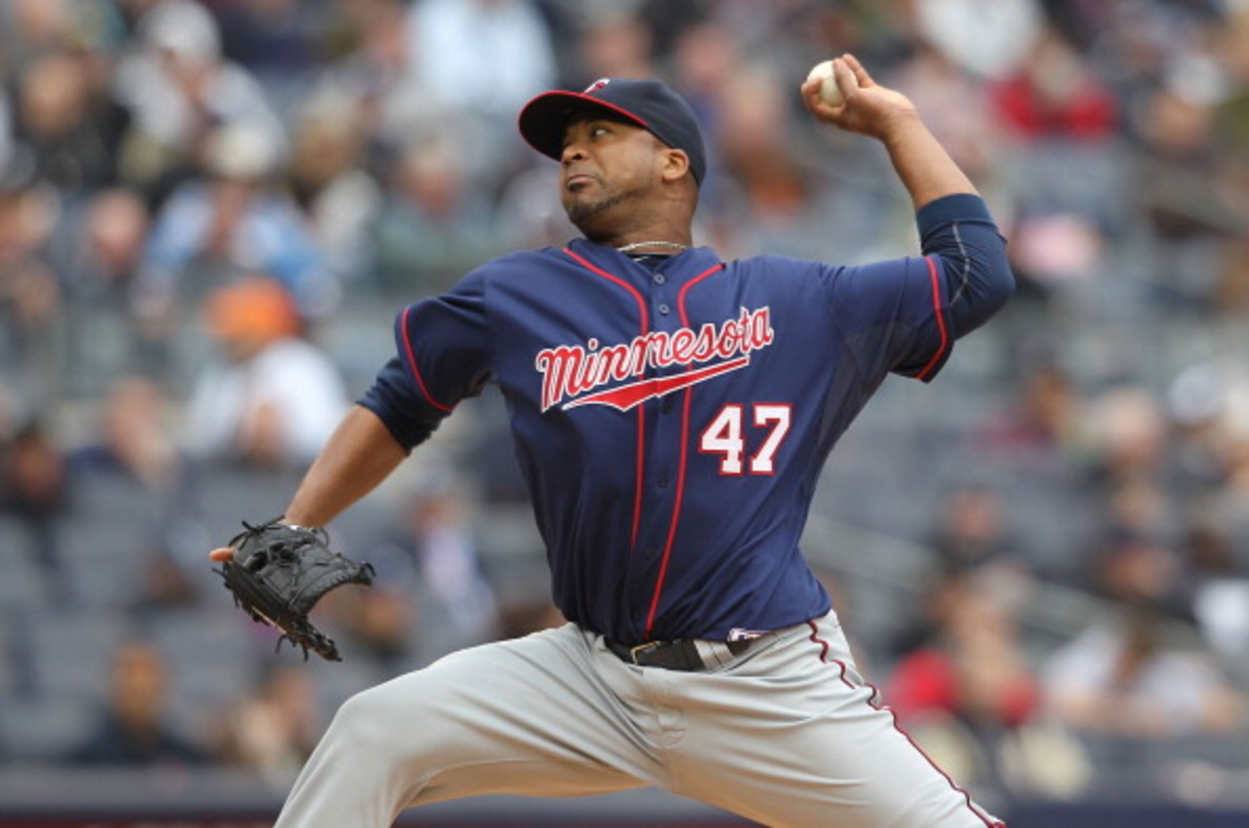 NEW YORK, NY - APRIL 07:  Francisco Liriano #47 of the Minnesota Twins pitches against the New York Yankees at Yankee Stadium on April 7, 2011 in the Bronx borough of New York City.  (Photo by Nick Laham/Getty Images)