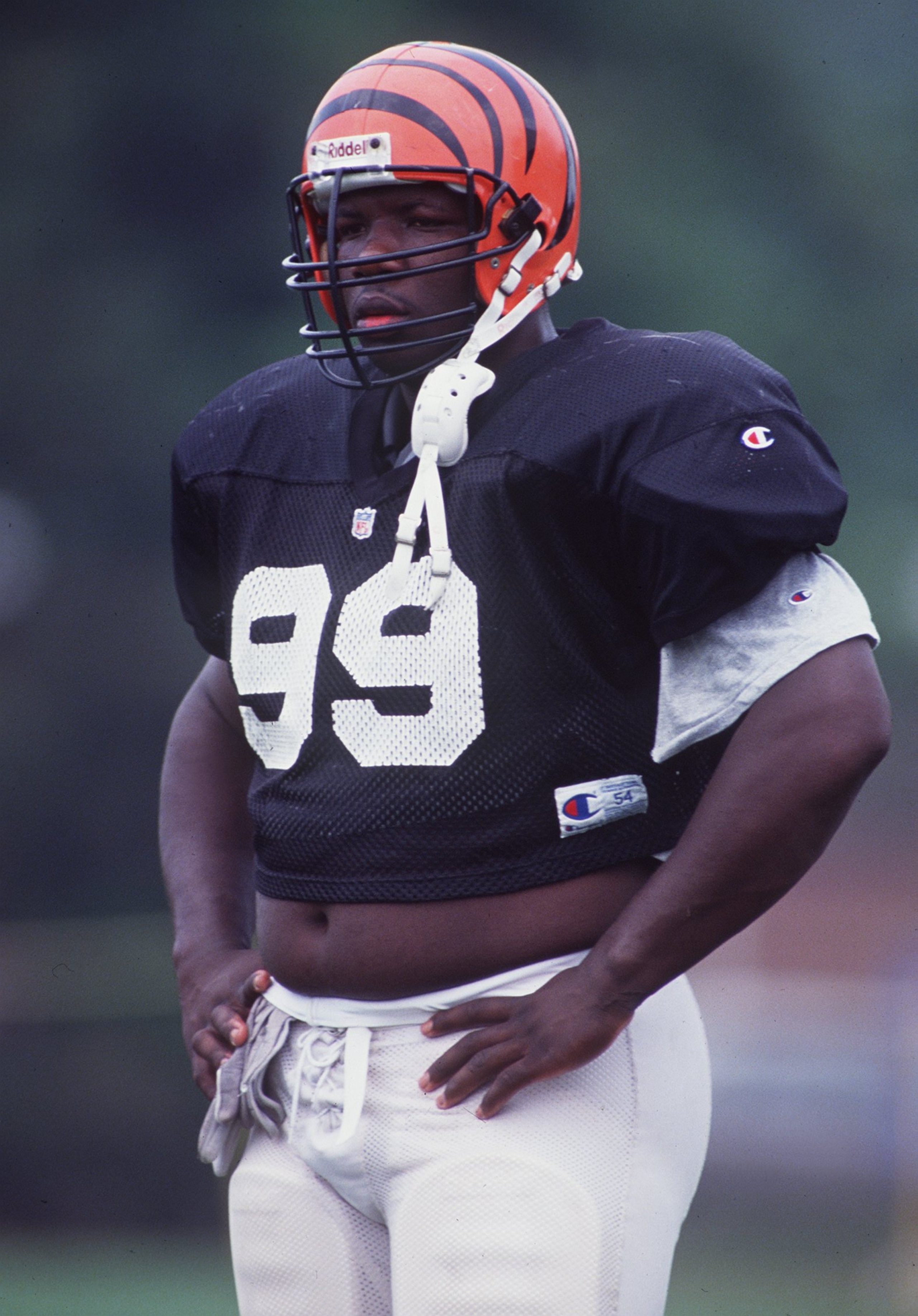 DEFENSIVE LINEMAN DAN WILKINSON OF THE CINCINNATI BENGALS DURING THE BENGALS TRAINING CAMP AT WILMINGTON COLLEGE IN WILMINGTON, OHIO.