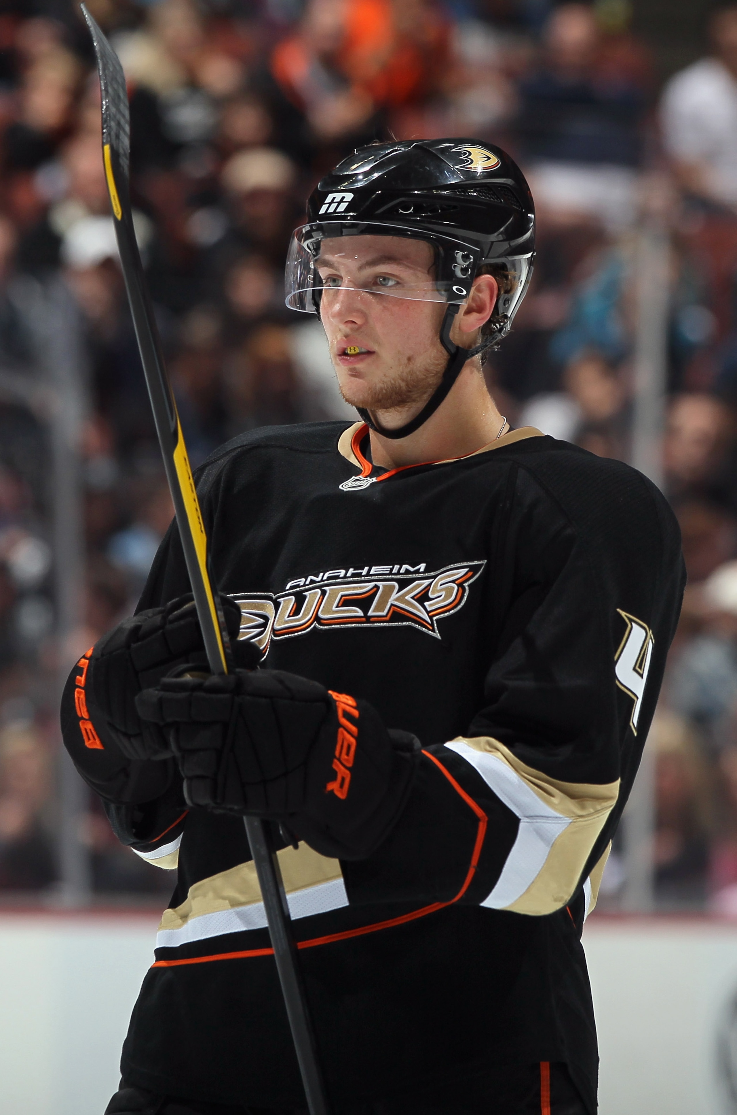 ANAHEIM, CA - APRIL 06:  Cam Fowler #4 of the Anaheim Ducks looks on against the San Jose Sharks at Honda Center on April 6, 2011 in Anaheim, California.  (Photo by Jeff Gross/Getty Images)