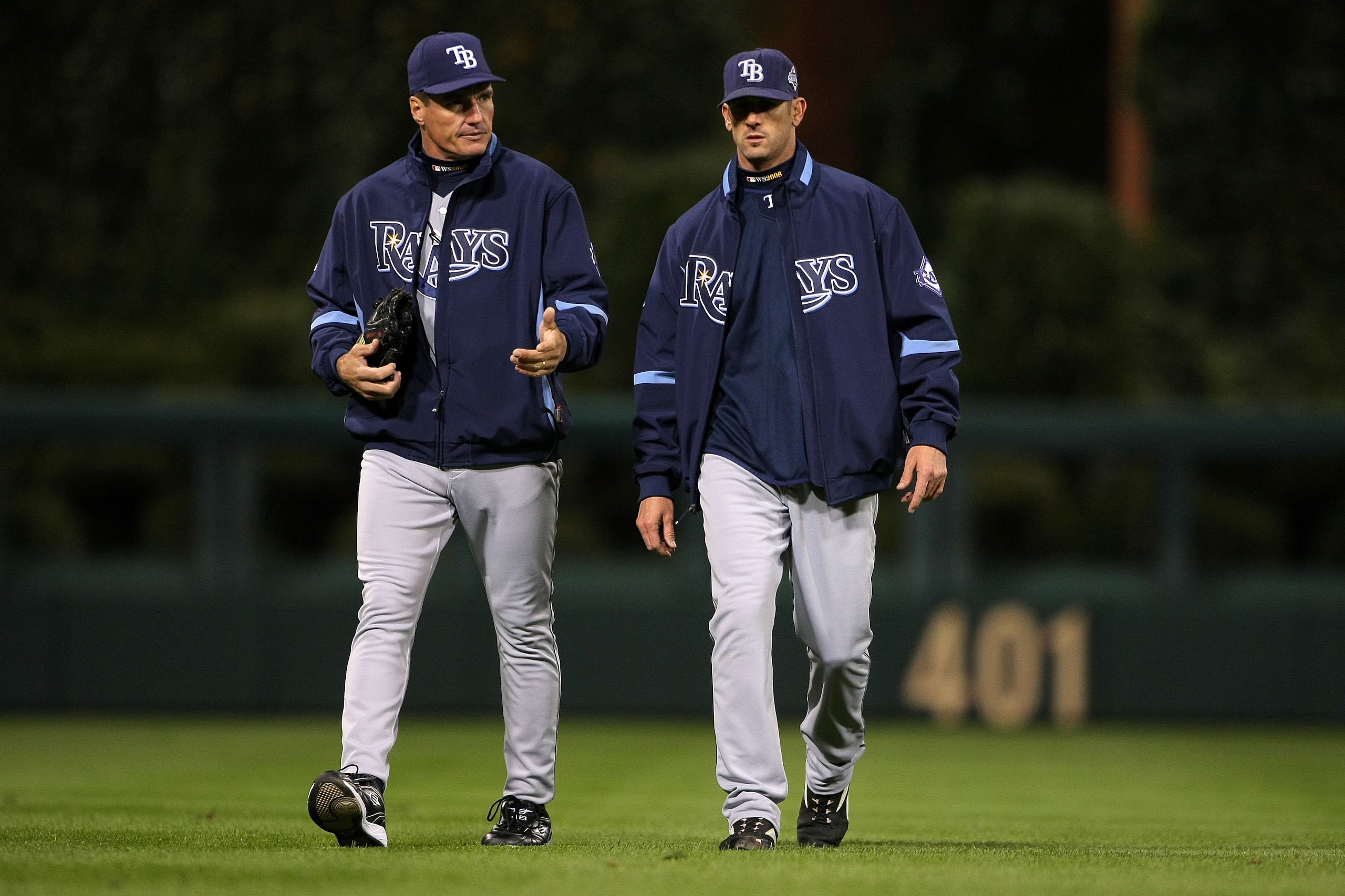 PHILADELPHIA - OCTOBER 29: (L-R) Pitching coach Jim Hickey and Grant Balfour #50 of the Tampa Bay Rays walk towards the infield from the bullpen against the Philadelphia Phillies during the continuation of game five of the 2008 MLB World Series on Octobe PHILADELPHIA - OCTOBER 29: (L-R) Pitching coach Jim Hickey and Grant Balfour #50 of the Tampa Bay Rays walk towards the infield from the bullpen against the Philadelphia Phillies during the continuation of game five of the 2008 MLB World Series on Octobe