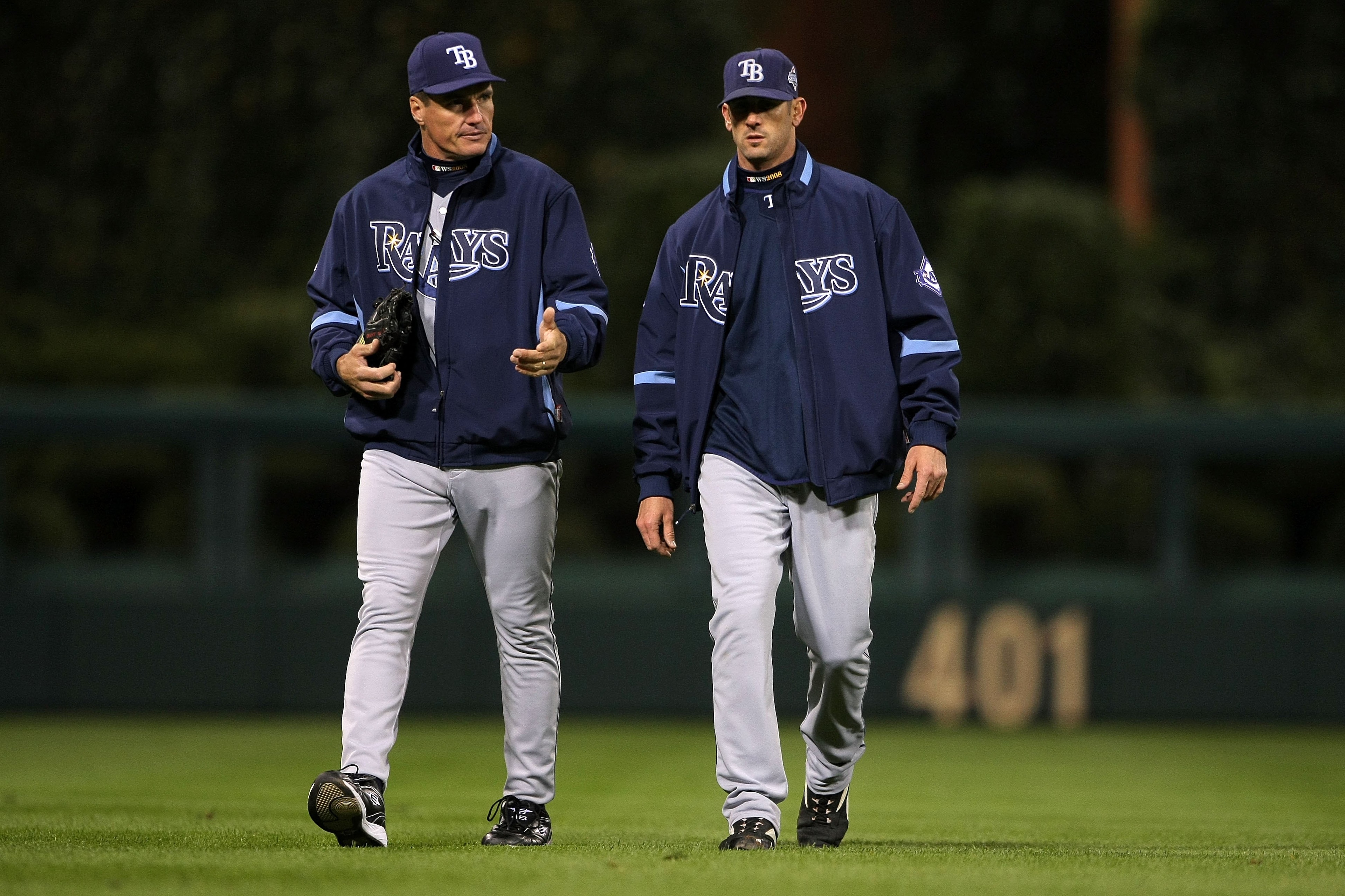 PHILADELPHIA - OCTOBER 29: (L-R) Pitching coach Jim Hickey and Grant Balfour #50 of the Tampa Bay Rays walk towards the infield from the bullpen against the Philadelphia Phillies during the continuation of game five of the 2008 MLB World Series on Octobe PHILADELPHIA - OCTOBER 29: (L-R) Pitching coach Jim Hickey and Grant Balfour #50 of the Tampa Bay Rays walk towards the infield from the bullpen against the Philadelphia Phillies during the continuation of game five of the 2008 MLB World Series on Octobe