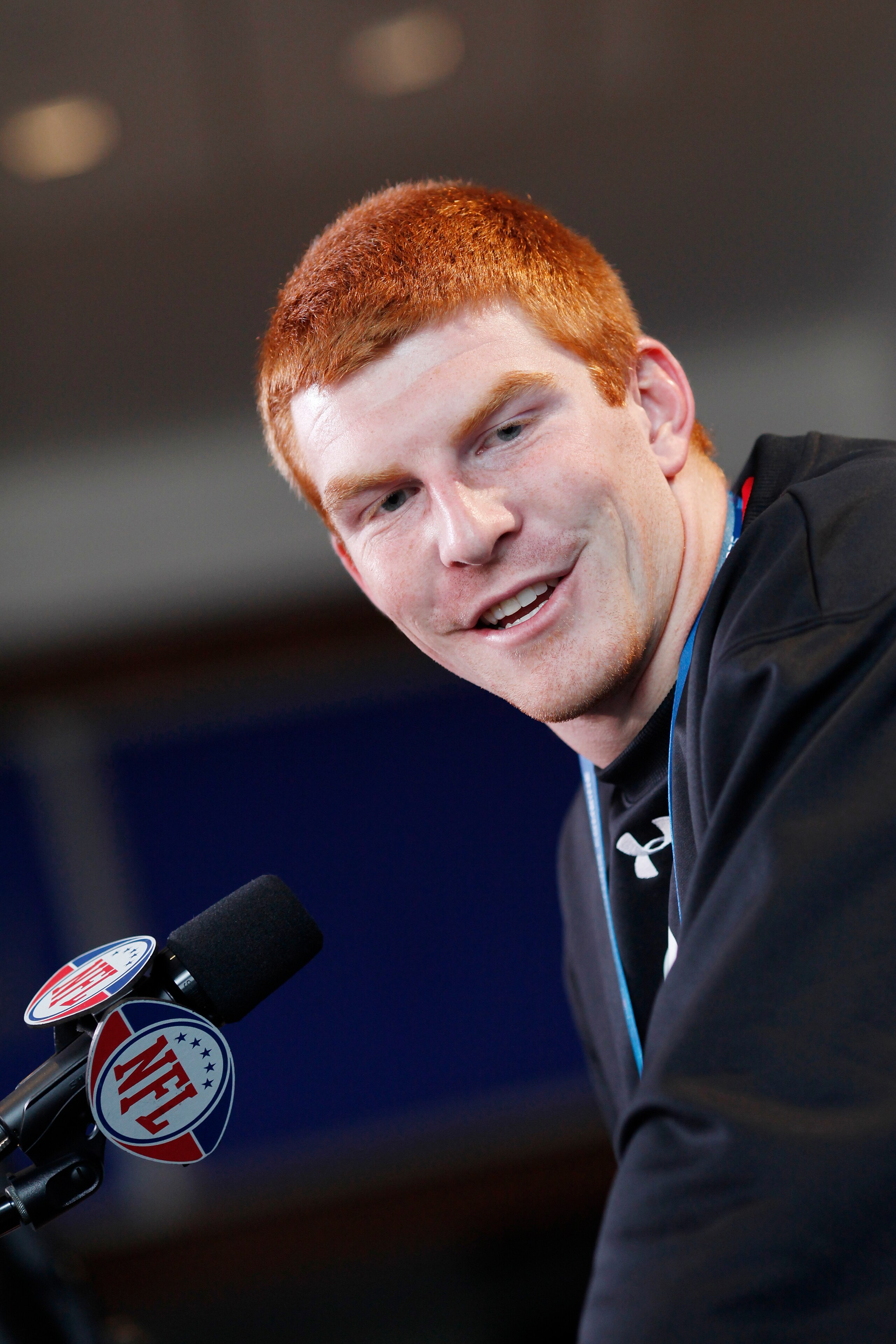 INDIANAPOLIS, IN - FEBRUARY 25: Texas Christian Horned Frogs quarterback Andrew Dalton answers questions during a media session at the 2011 NFL Scouting Combine at Lucas Oil Stadium on February 25, 2011 in Indianapolis, Indiana. (Photo by Joe Robbins/Gett