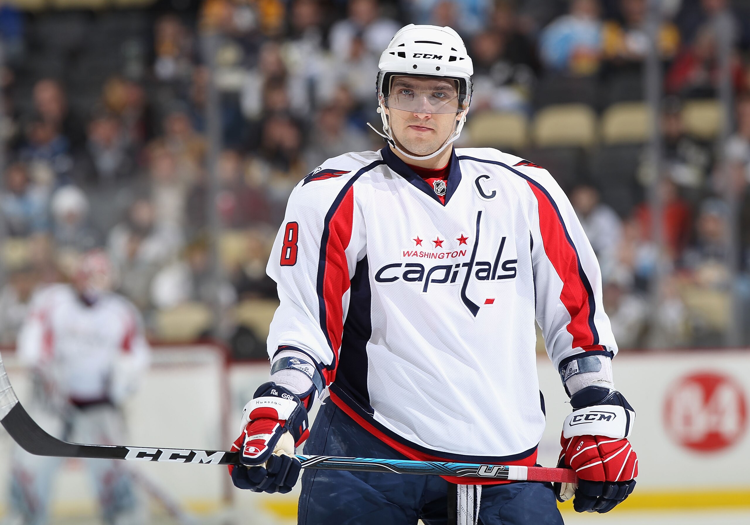 PITTSBURGH, PA - FEBRUARY 21:  Alex Ovechkin #8 of the Washington Capitals in action during the NHL game against the Pittsburgh Penguins at Consol Energy Center on February 21, 2011 in Pittsburgh, Pennsylvania. The Capitals defeated the Penguins 1-0.  (Ph