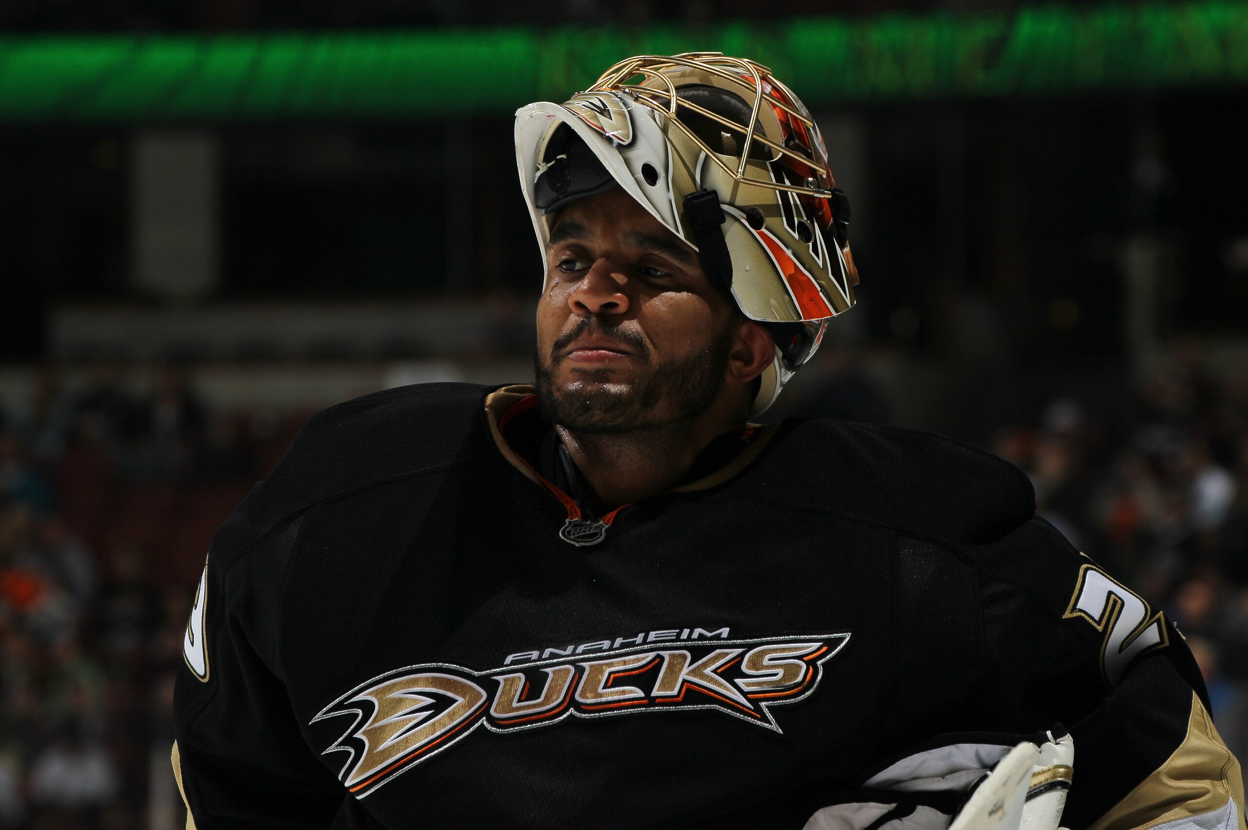 ANAHEIM, CA - MARCH 16:  Goalie Ray Emery #29 of the Anaheim Ducks  skates on the ice in the game withthe St. Louis Blues at Honda Center on March 16, 2011 in Anaheim, California.  Anaheim won 2-1.   (Photo by Stephen Dunn/Getty Images)