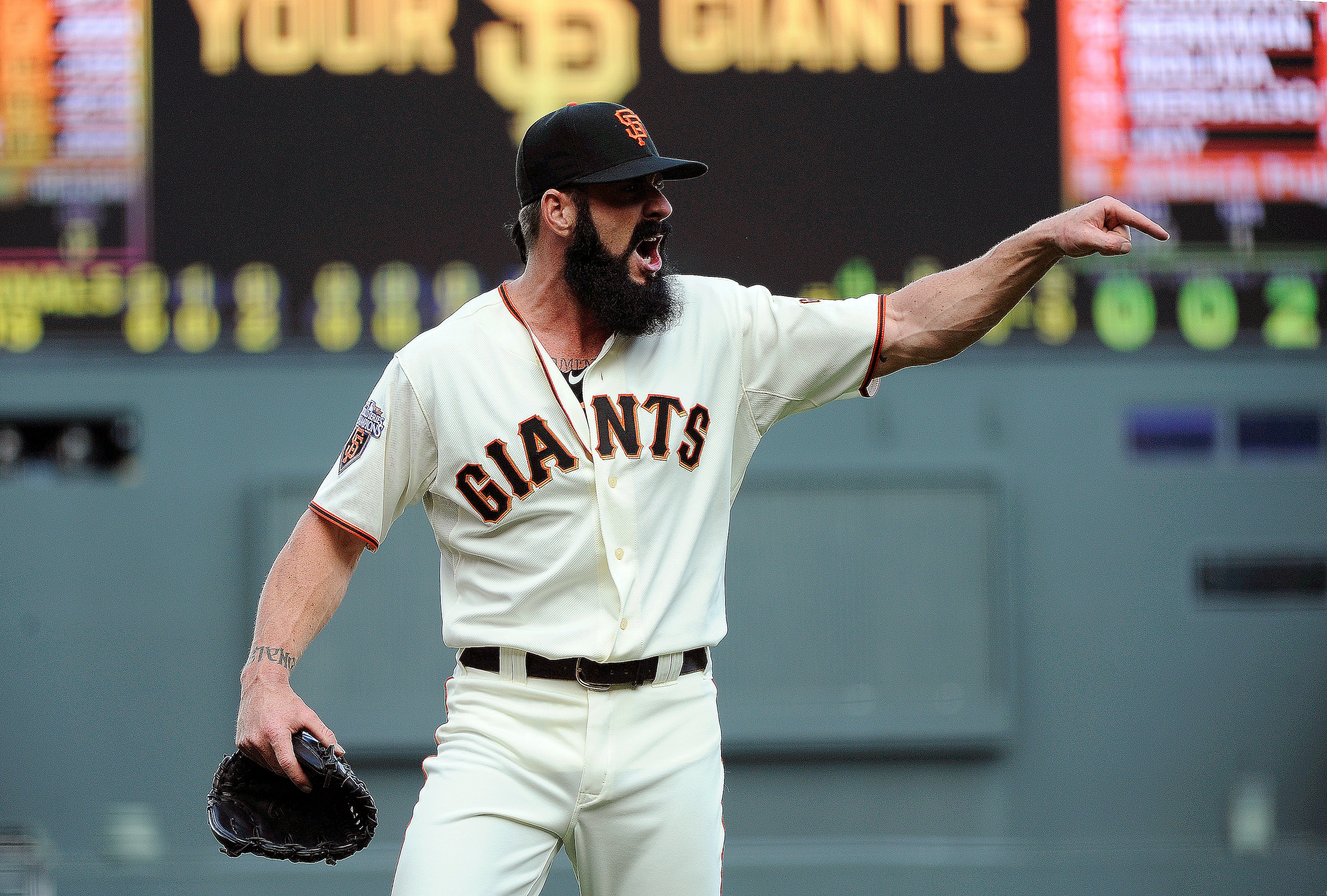 SAN FRANCISCO, CA - APRIL 8: Brian Wilson #38 of the San Francisco Giants reacts after being taken out of the game against the St. Louis Cardinals in the 9th inning during a MLB baseball game at AT&T Park April 8, 2011 in San Francisco, California. The Gi SAN FRANCISCO, CA - APRIL 8: Brian Wilson #38 of the San Francisco Giants reacts after being taken out of the game against the St. Louis Cardinals in the 9th inning during a MLB baseball game at AT&T Park April 8, 2011 in San Francisco, California. The Gi