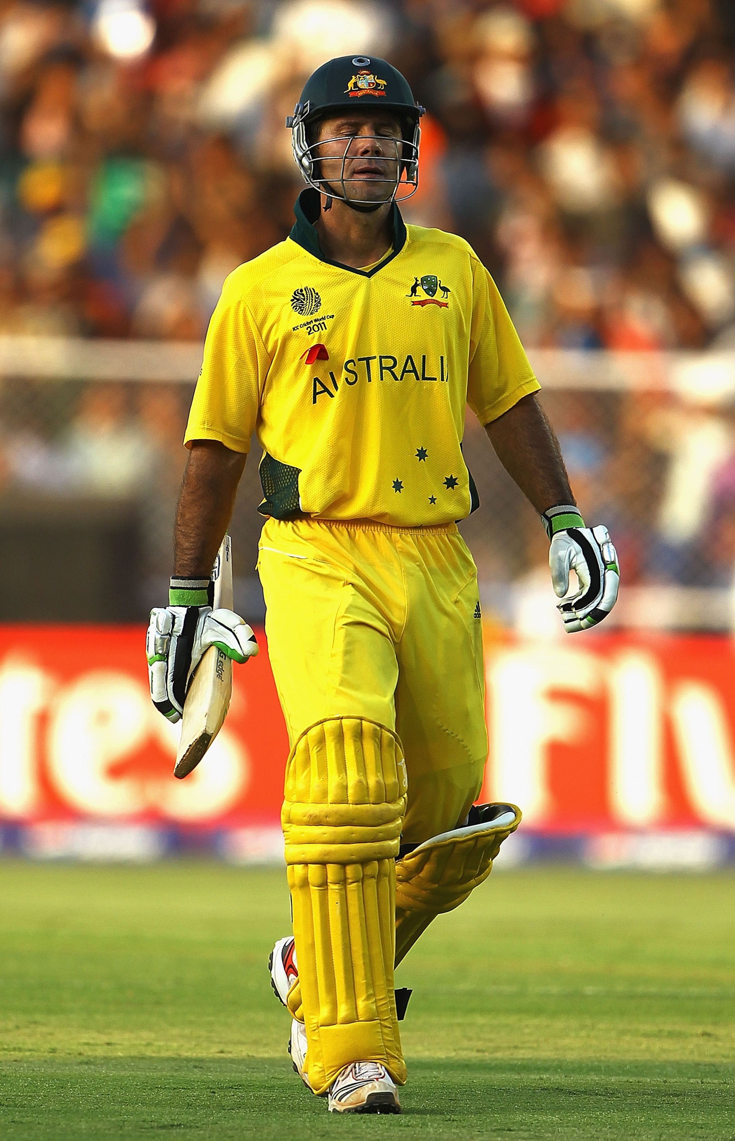 AHMEDABAD, INDIA - MARCH 24: Ricky Ponting of Australia walks off, after he was caught by Zaheer Khan of India, off the bowling of Ravichandran Ashwin during the 2011 ICC World Cup Quarter Final match between Australia and India at Sardar Patel Stadium o AHMEDABAD, INDIA - MARCH 24: Ricky Ponting of Australia walks off, after he was caught by Zaheer Khan of India, off the bowling of Ravichandran Ashwin during the 2011 ICC World Cup Quarter Final match between Australia and India at Sardar Patel Stadium o