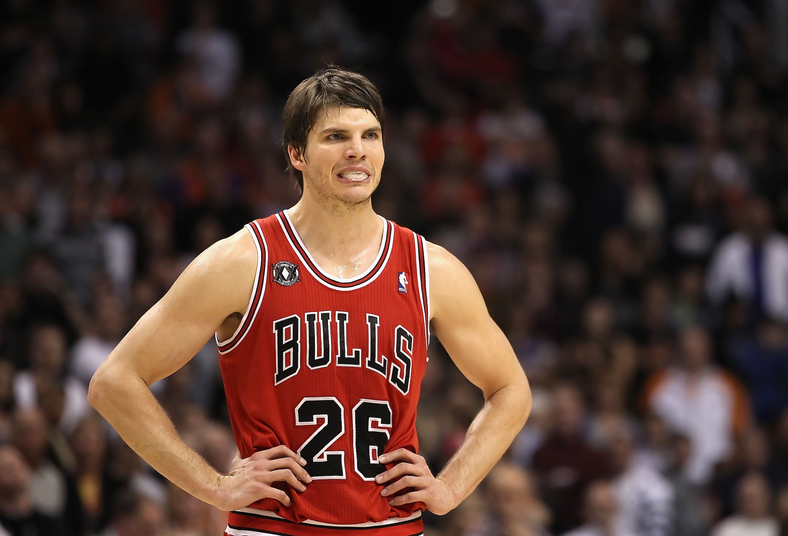 PHOENIX - NOVEMBER 24: Kyle Korver #26 of the Chicago Bulls during the NBA game against the Phoenix Suns at US Airways Center on November 24, 2010 in Phoenix, Arizona. NOTE TO USER: User expressly acknowledges and agrees that, by downloading and or using PHOENIX - NOVEMBER 24: Kyle Korver #26 of the Chicago Bulls during the NBA game against the Phoenix Suns at US Airways Center on November 24, 2010 in Phoenix, Arizona. NOTE TO USER: User expressly acknowledges and agrees that, by downloading and or using