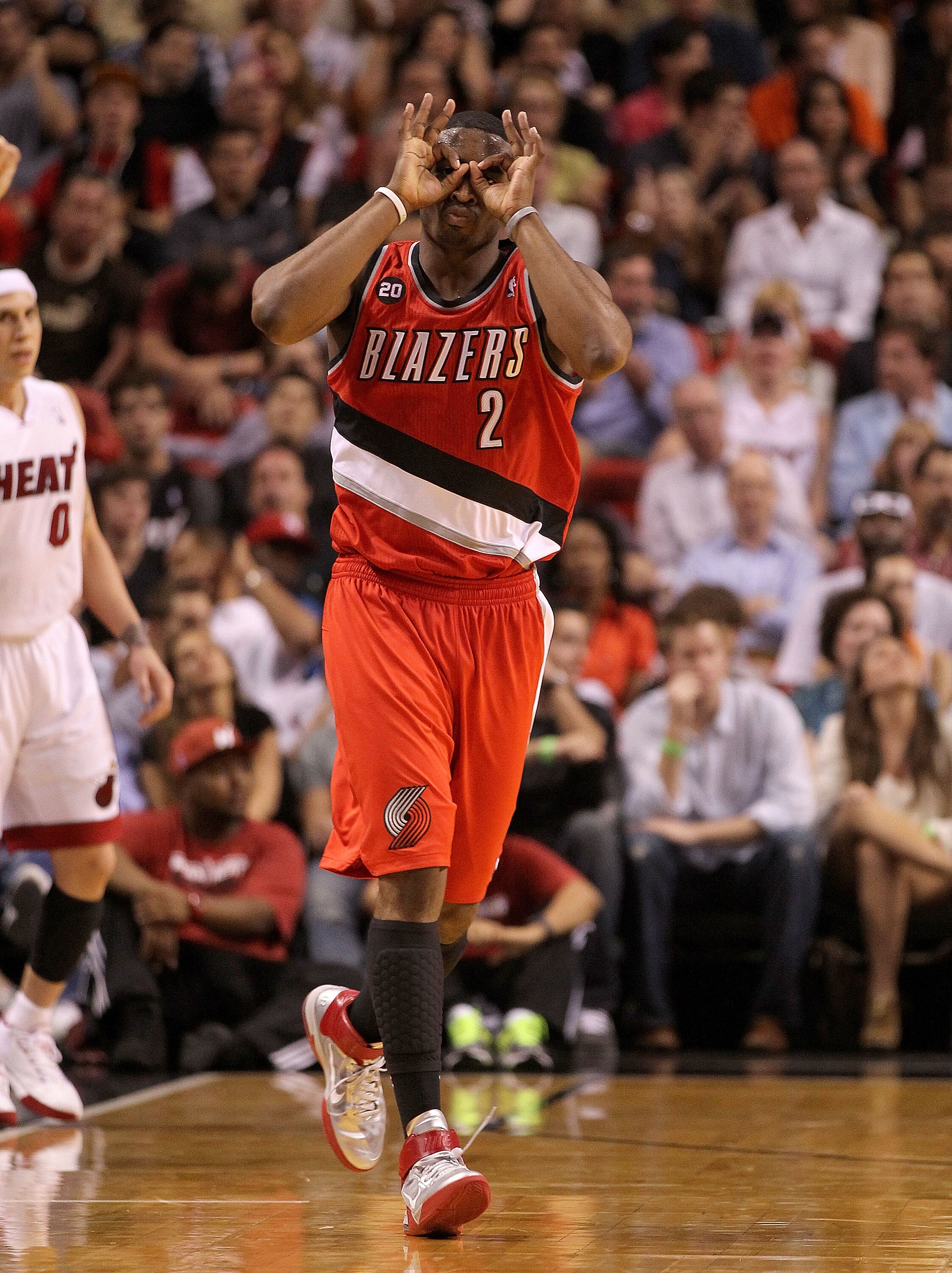 MIAMI, FL - MARCH 08:  Wesley Matthews #2 of the Portland Trail Blazers reacts after hitting a late 3 pointer during a game against the Miami Heat at American Airlines Arena on March 8, 2011 in Miami, Florida. NOTE TO USER: User expressly acknowledges and