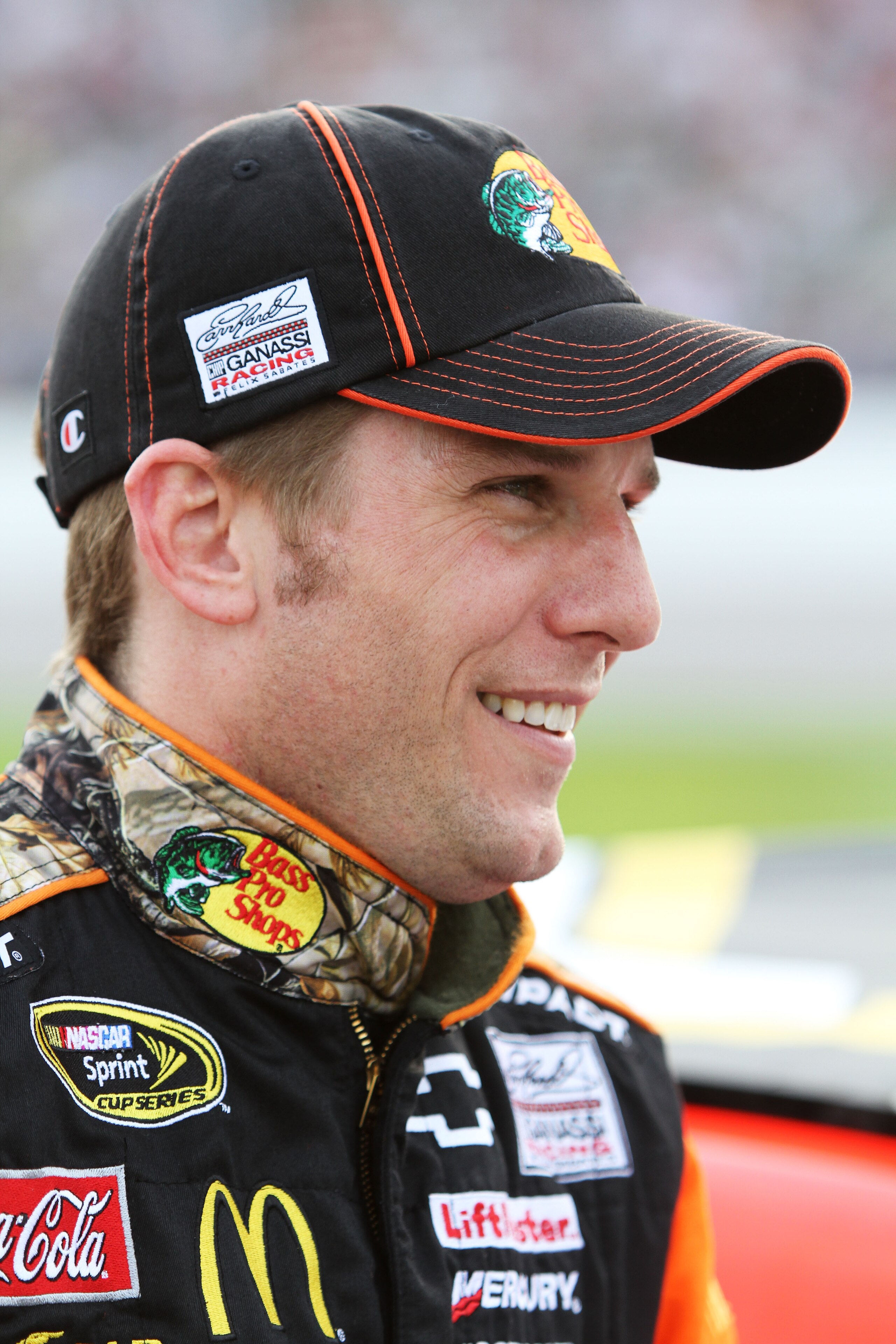 FORT WORTH, TX - APRIL 09:  Jamie McMurray, driver of the #1 Bass Pro Shops/Tracker Chevrolet, stands on the grid prior to the NASCAR Sprint Cup Series Samsung Mobile 500 at Texas Motor Speedway on April 9, 2011 in Fort Worth, Texas.  (Photo by Jerry Mark